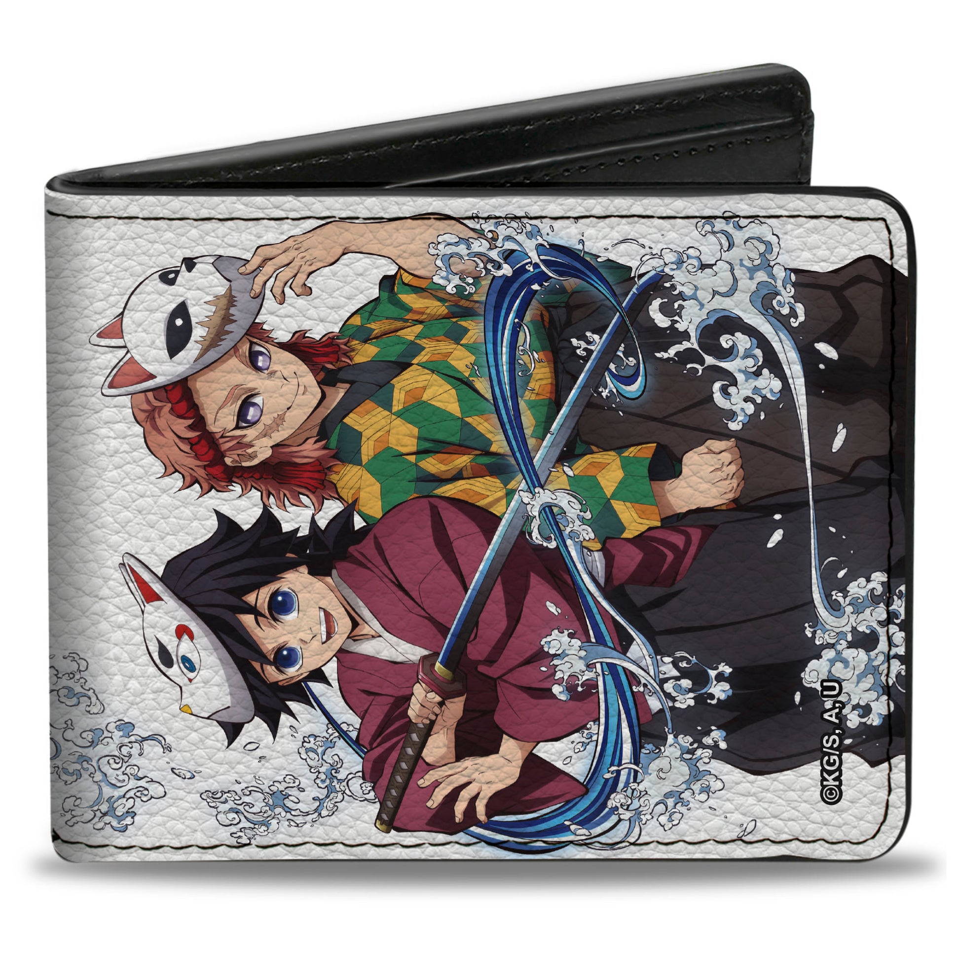 Bi-Fold Wallet - DEMON SLAYER Giyu and Sabito Warding Mask Pose and Title Logo White Bi-Fold Wallets Demon Slayer