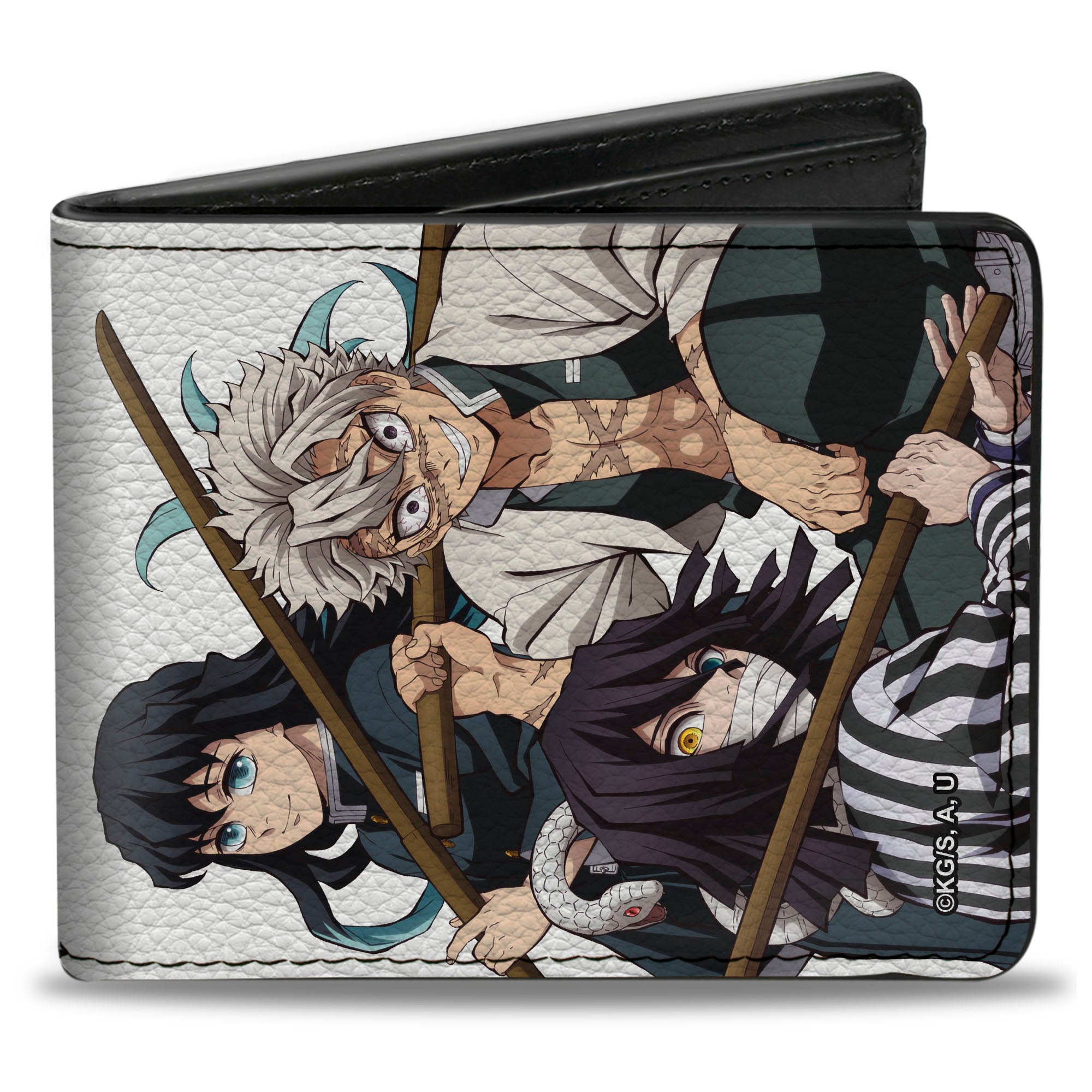 Bi-Fold Wallet - DEMON SLAYER Three Character Group Pose and Title Logo White Bi-Fold Wallets Demon Slayer