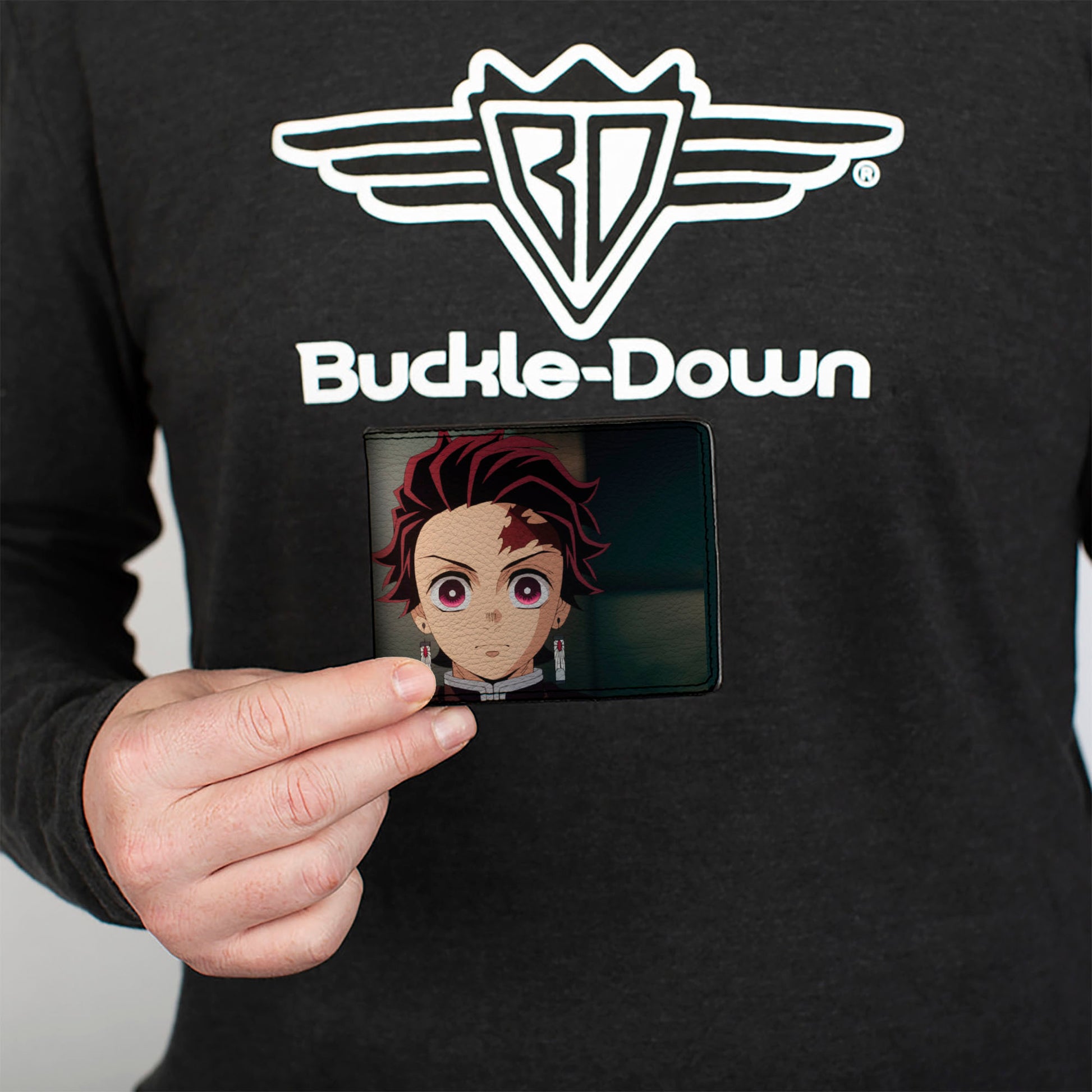 Bi-Fold Wallet - DEMON SLAYER Tanjiro Kamado Pose and Title Logo Reds Bi-Fold Wallets Demon Slayer