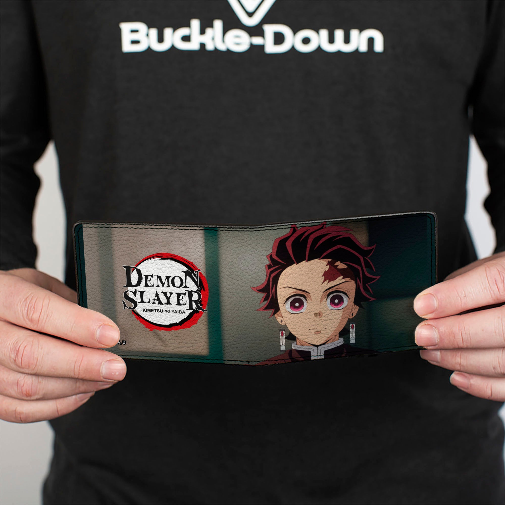 Bi-Fold Wallet - DEMON SLAYER Tanjiro Kamado Pose and Title Logo Reds Bi-Fold Wallets Demon Slayer