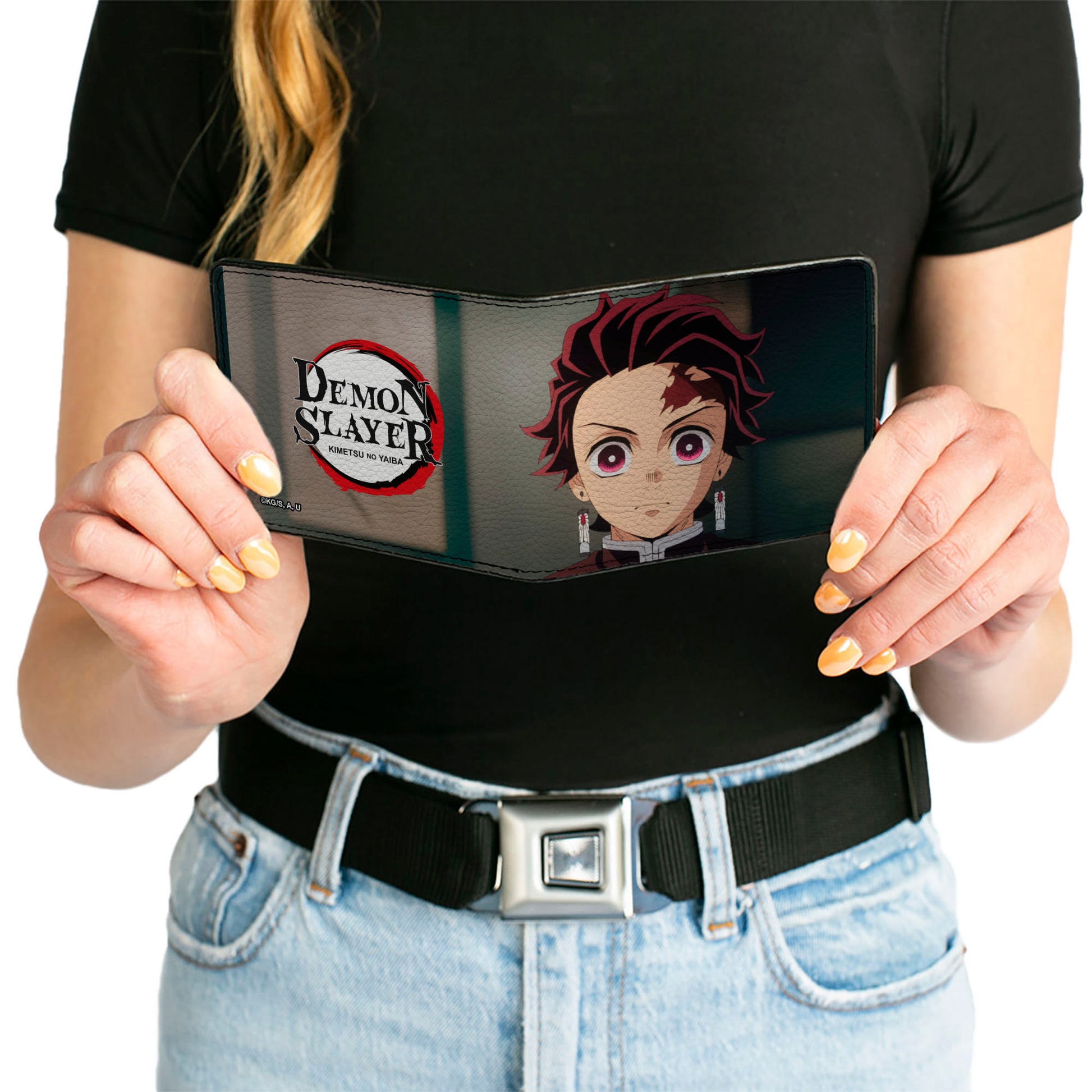 Bi-Fold Wallet - DEMON SLAYER Tanjiro Kamado Pose and Title Logo Reds Bi-Fold Wallets Demon Slayer