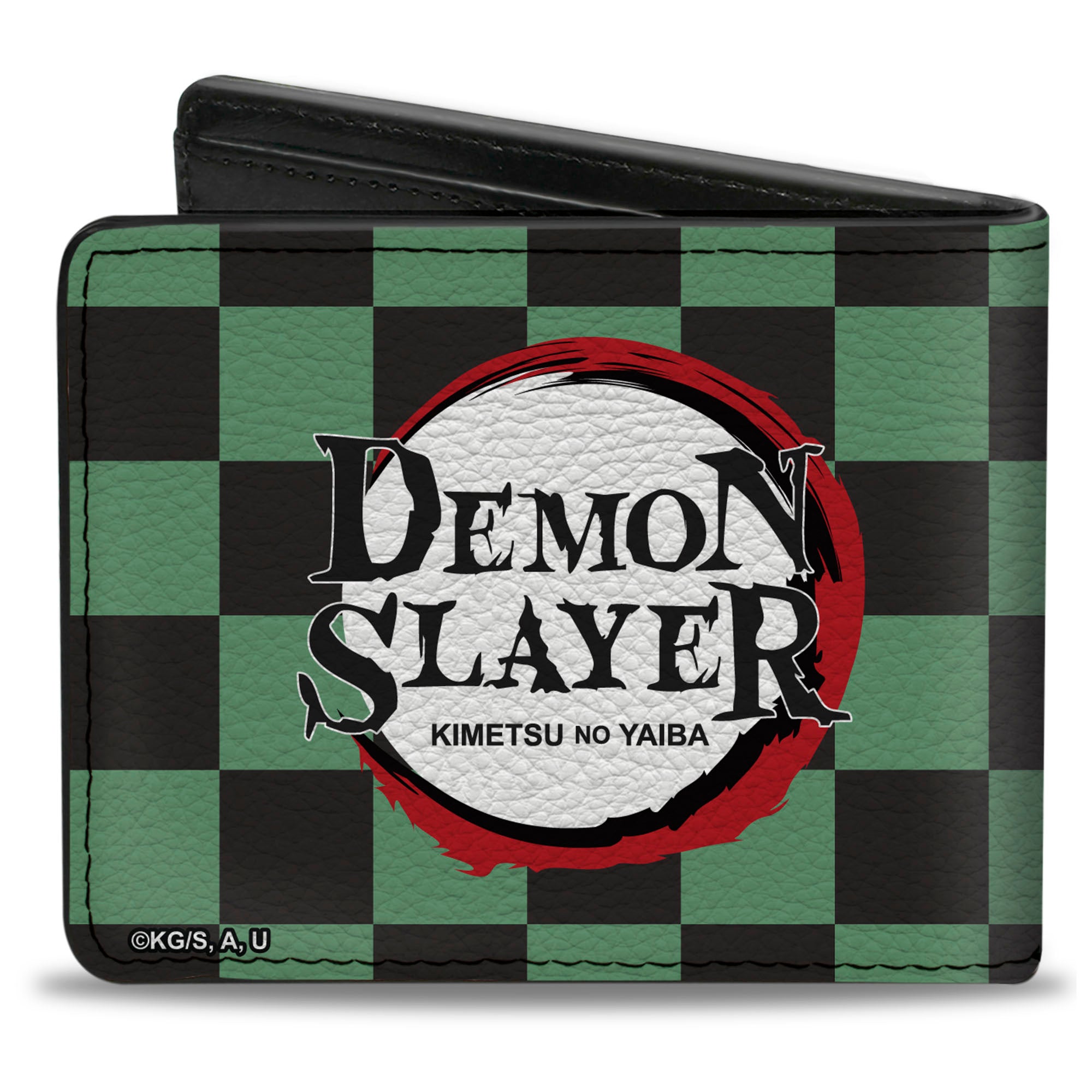 Bi-Fold Wallet - DEMON SLAYER Tanjiro Kamada Pose and Checkers Black/Green Bi-Fold Wallets Demon Slayer