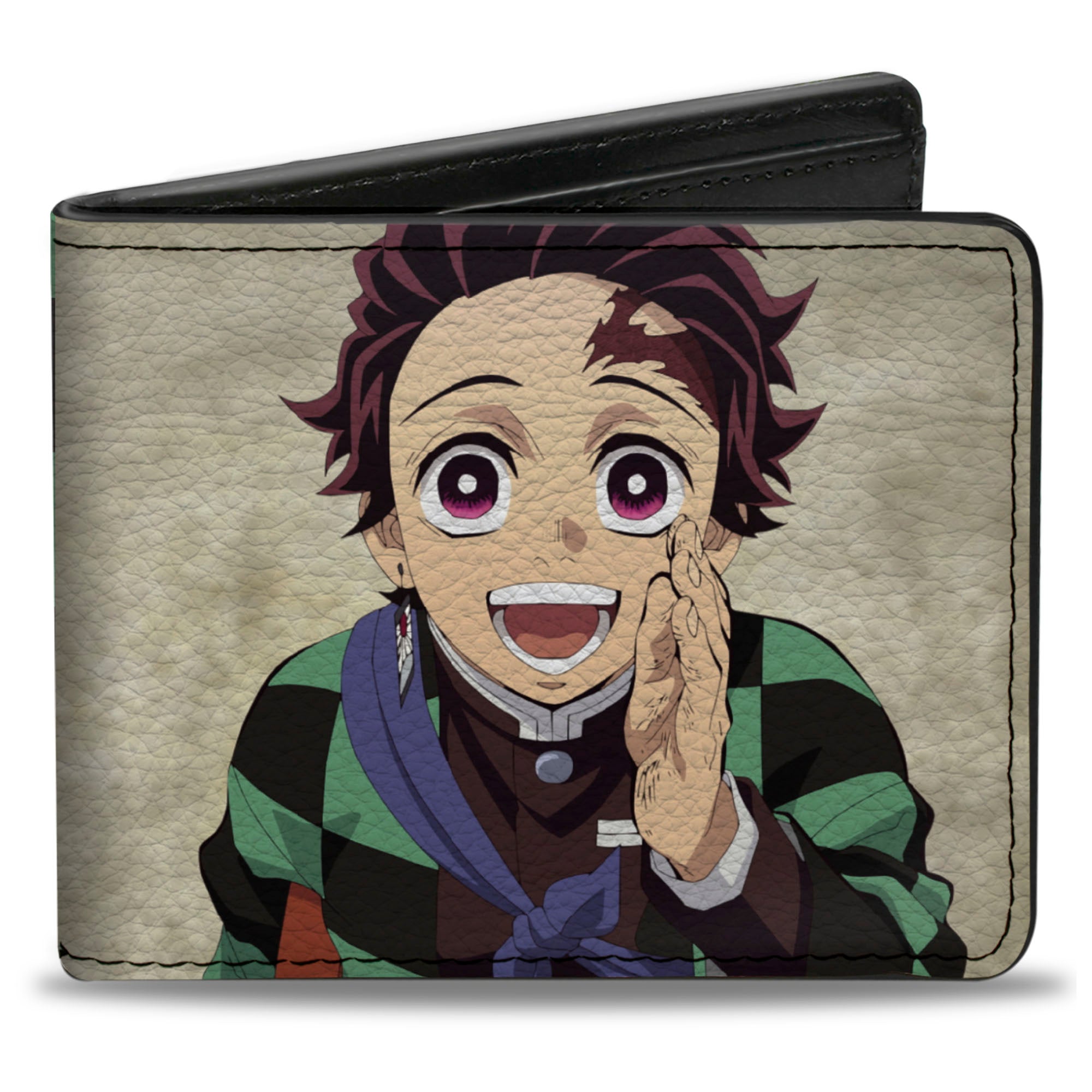 Bi-Fold Wallet - DEMON SLAYER Tanjiro Kamada Pose and Checkers Black/Green Bi-Fold Wallets Demon Slayer