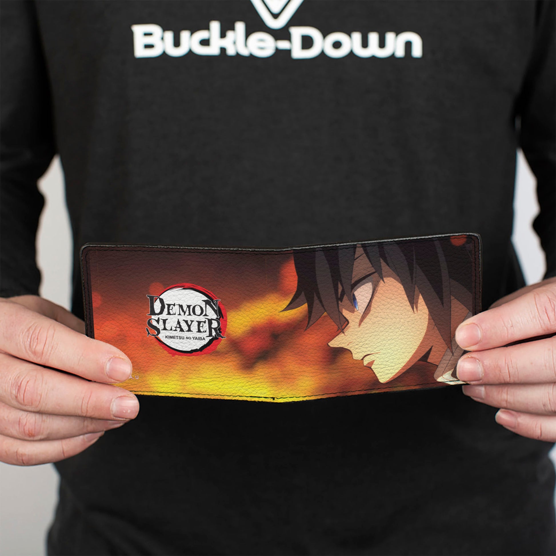 Bi-Fold Wallet - DEMON SLAYER Giyu Tomioka Pose and Title Logo Orange Bi-Fold Wallets Demon Slayer