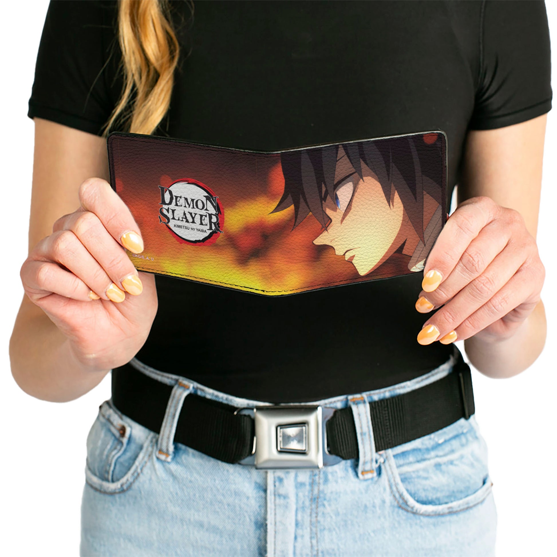 Bi-Fold Wallet - DEMON SLAYER Giyu Tomioka Pose and Title Logo Orange Bi-Fold Wallets Demon Slayer