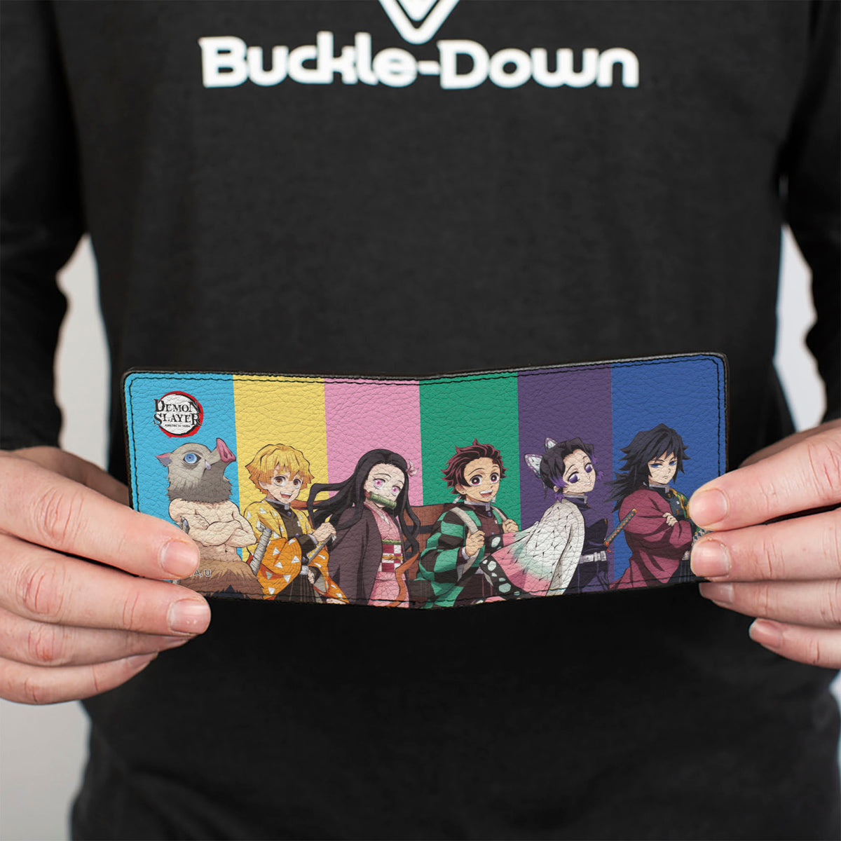 Bi-Fold Wallet - Demon Slayer Six Character Group Pose Blocks Multi Color Bi-Fold Wallets Demon Slayer