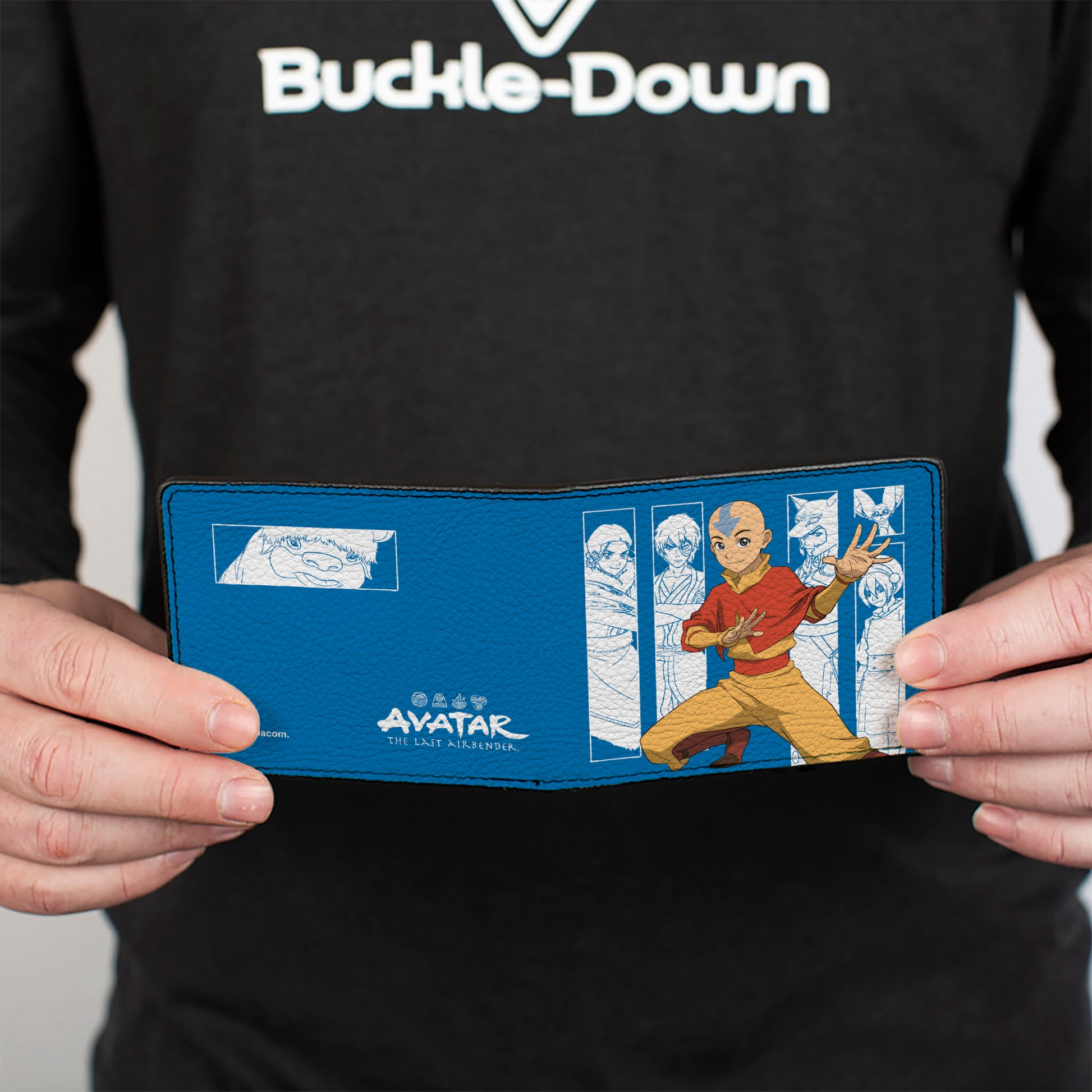 Bi-Fold Wallet - Avatar Last Airbender Aang Pose and Character Blocks and Title Logo Blue/White Bi-Fold Wallets Avatar The Last Airbender