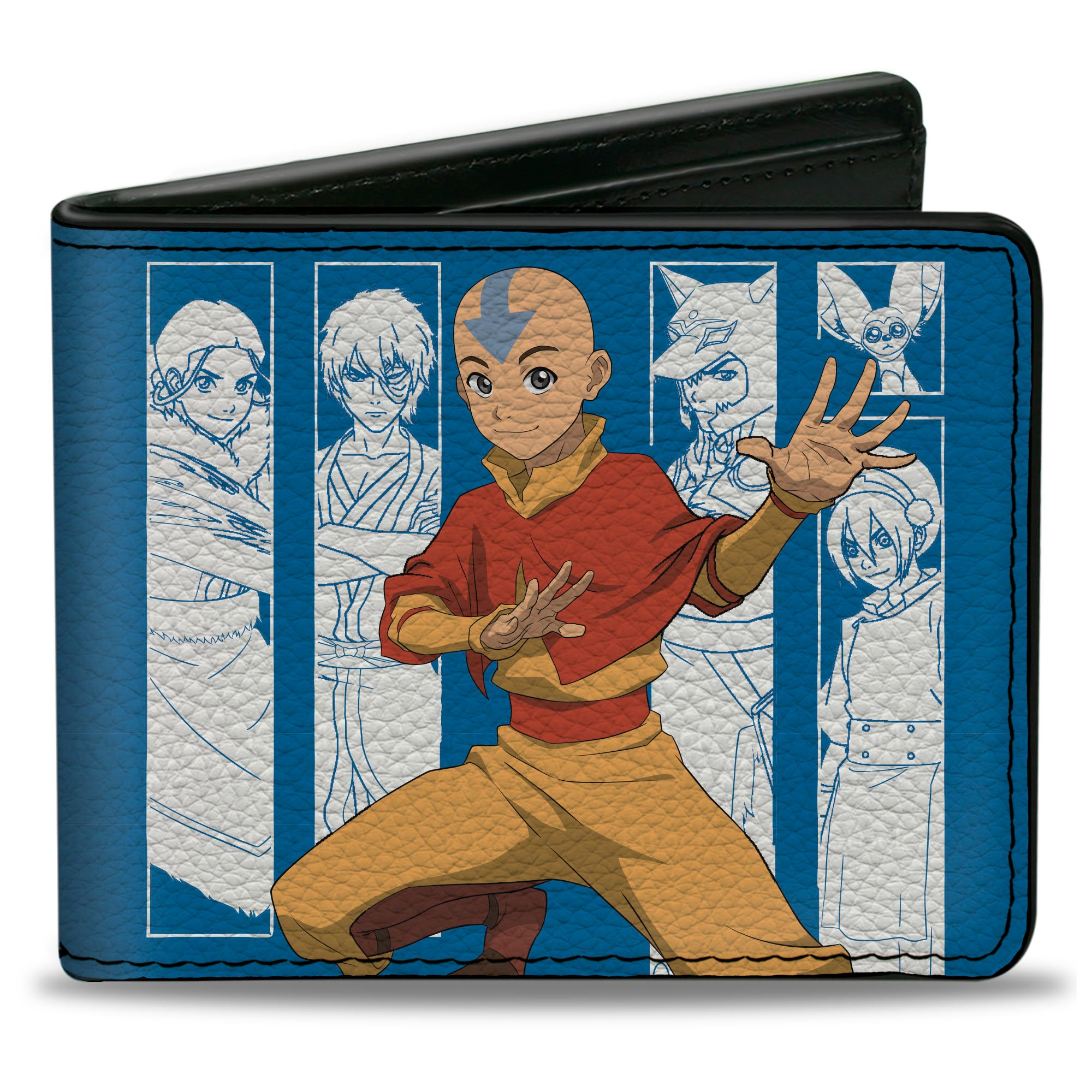 Bi-Fold Wallet - Avatar Last Airbender Aang Pose and Character Blocks and Title Logo Blue/White Bi-Fold Wallets Avatar The Last Airbender