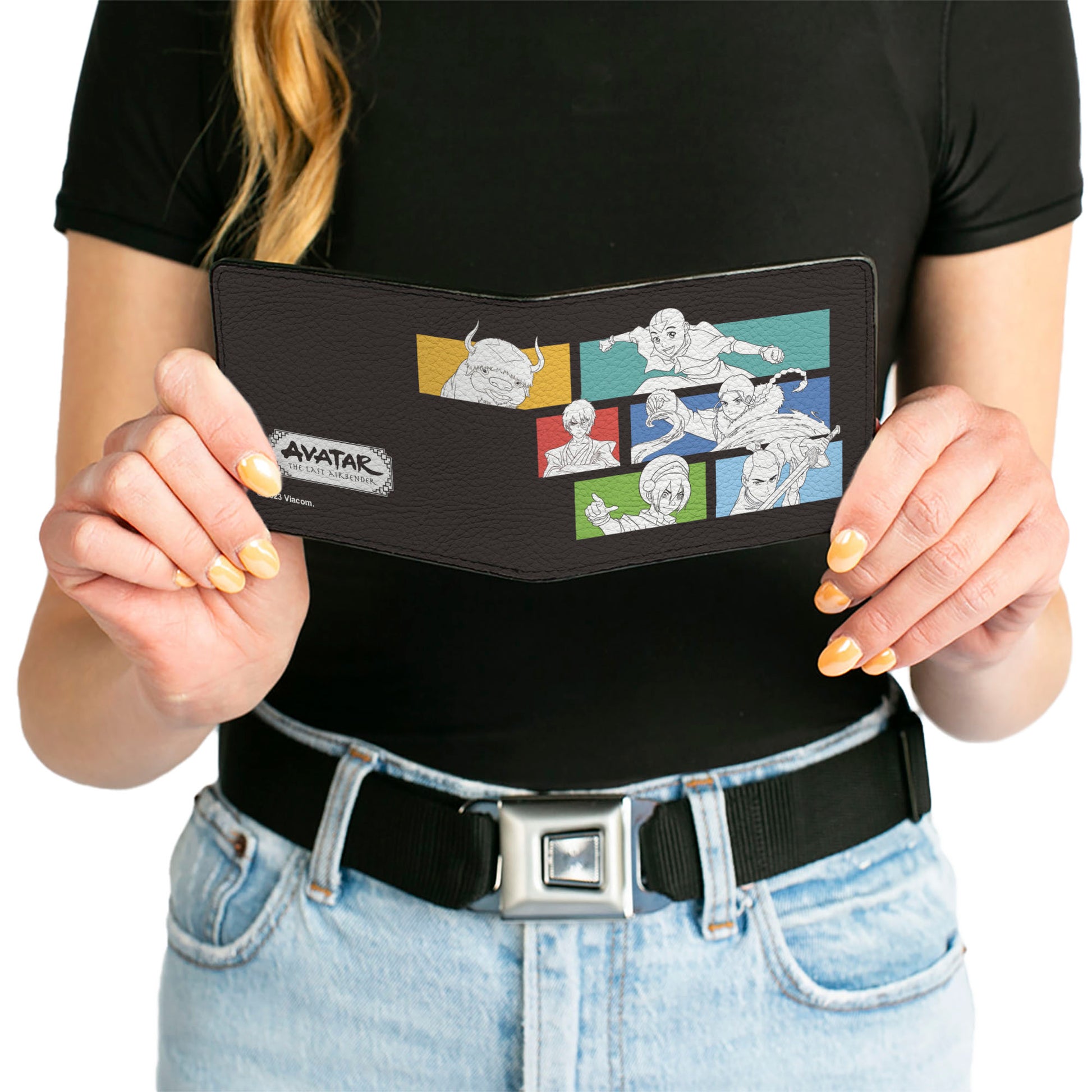 Bi-Fold Wallet - Avatar Last Airbender Character Pose Blocks and Title Logo Black/Multi Color Bi-Fold Wallets Avatar The Last Airbender