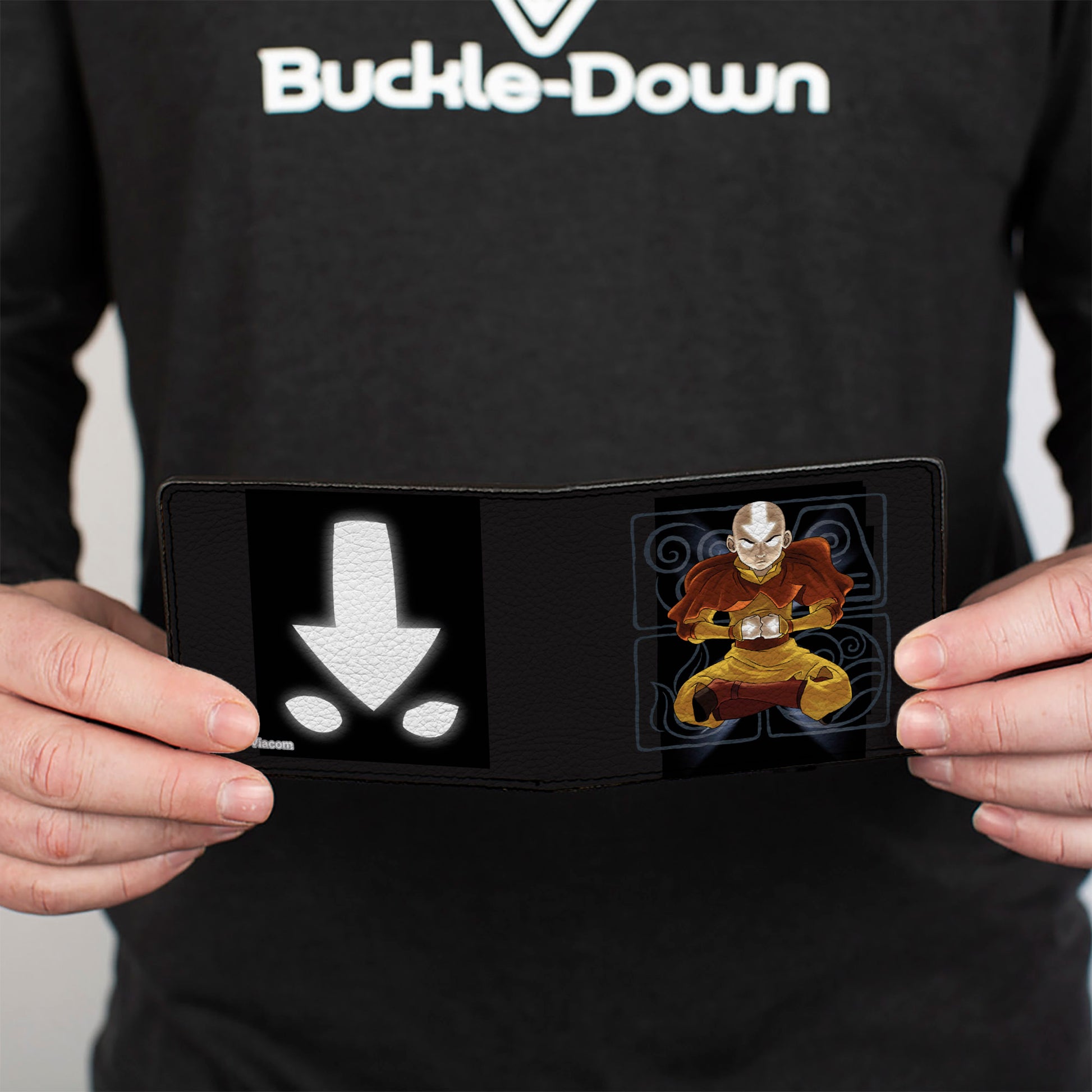 Bi-Fold Wallet - Avatar the Last Airbender Aang Meditating Pose + Glowing Arrow Eyes Black White Bi-Fold Wallets Avatar The Last Airbender