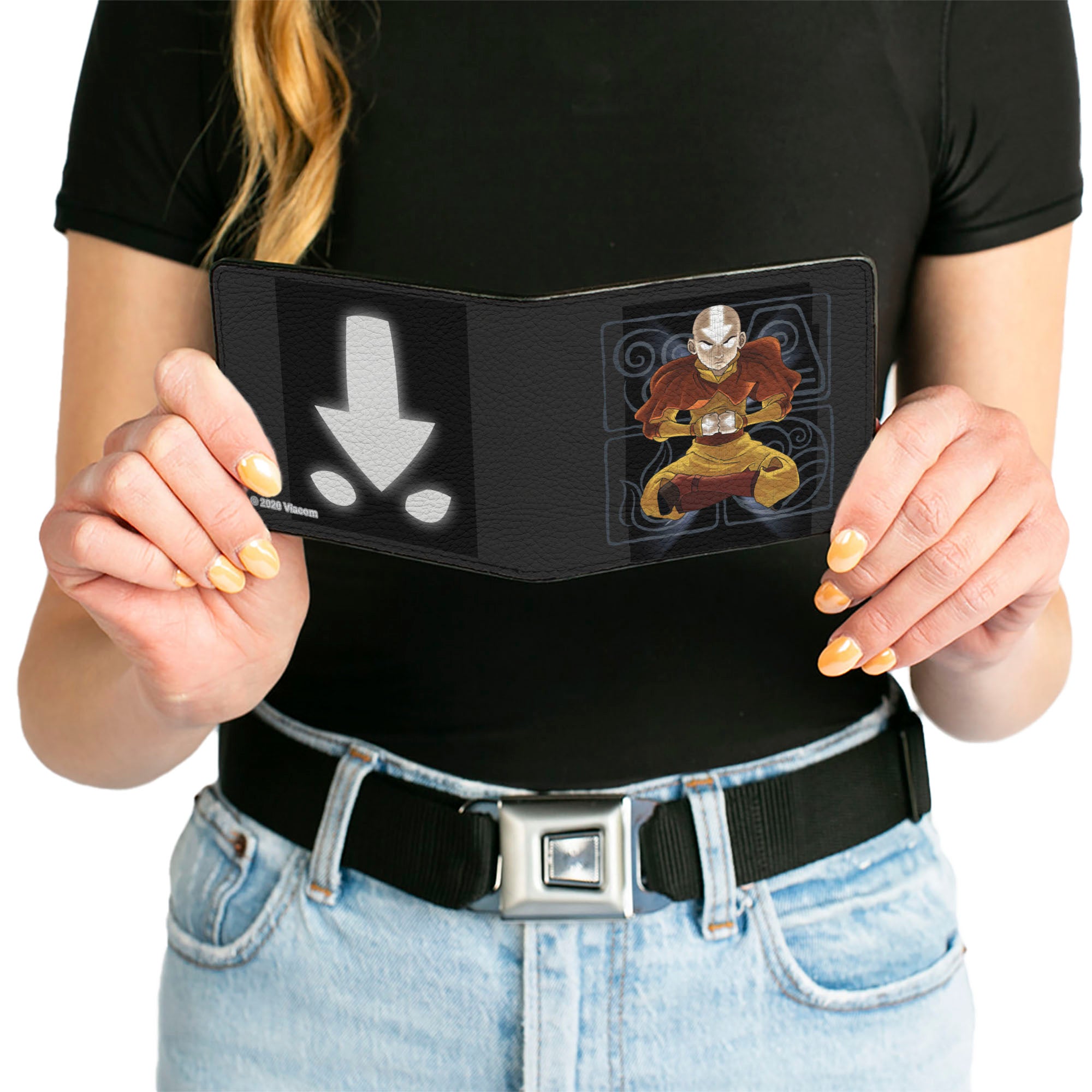 Bi-Fold Wallet - Avatar the Last Airbender Aang Meditating Pose + Glowing Arrow Eyes Black White Bi-Fold Wallets Avatar The Last Airbender