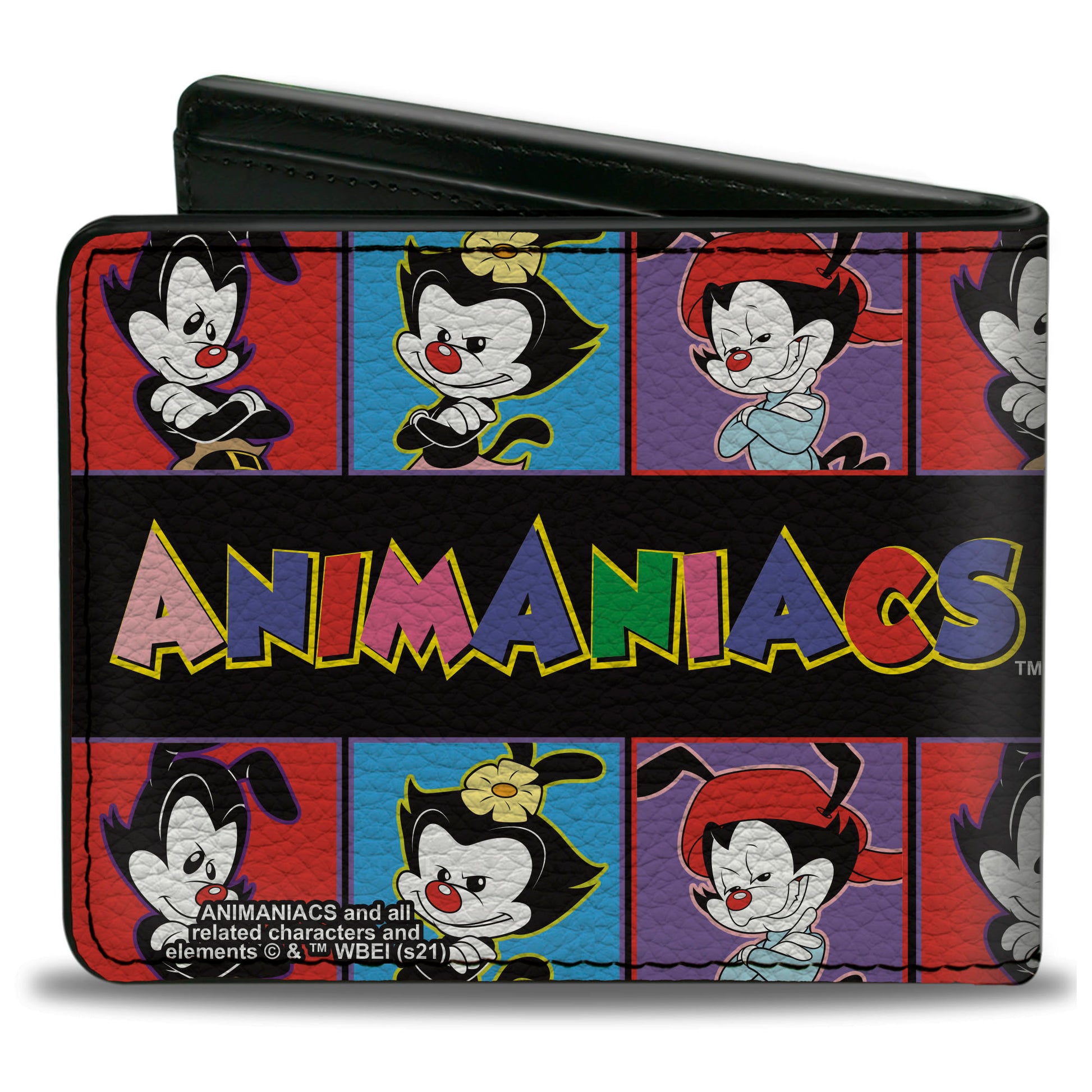 Bi-Fold Wallet - Animaniacs Yakko Wakko and Dot Block Poses Black/Multi Color Bi-Fold Wallets Animaniacs