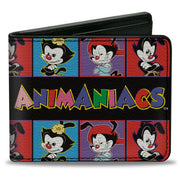 Bi-Fold Wallet - Animaniacs Yakko Wakko and Dot Block Poses Black/Multi Color Bi-Fold Wallets Animaniacs