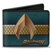 Bi-Fold Wallet - AQUAMAN Icon Scales Stripe Blues Golds Bi-Fold Wallets DC Comics