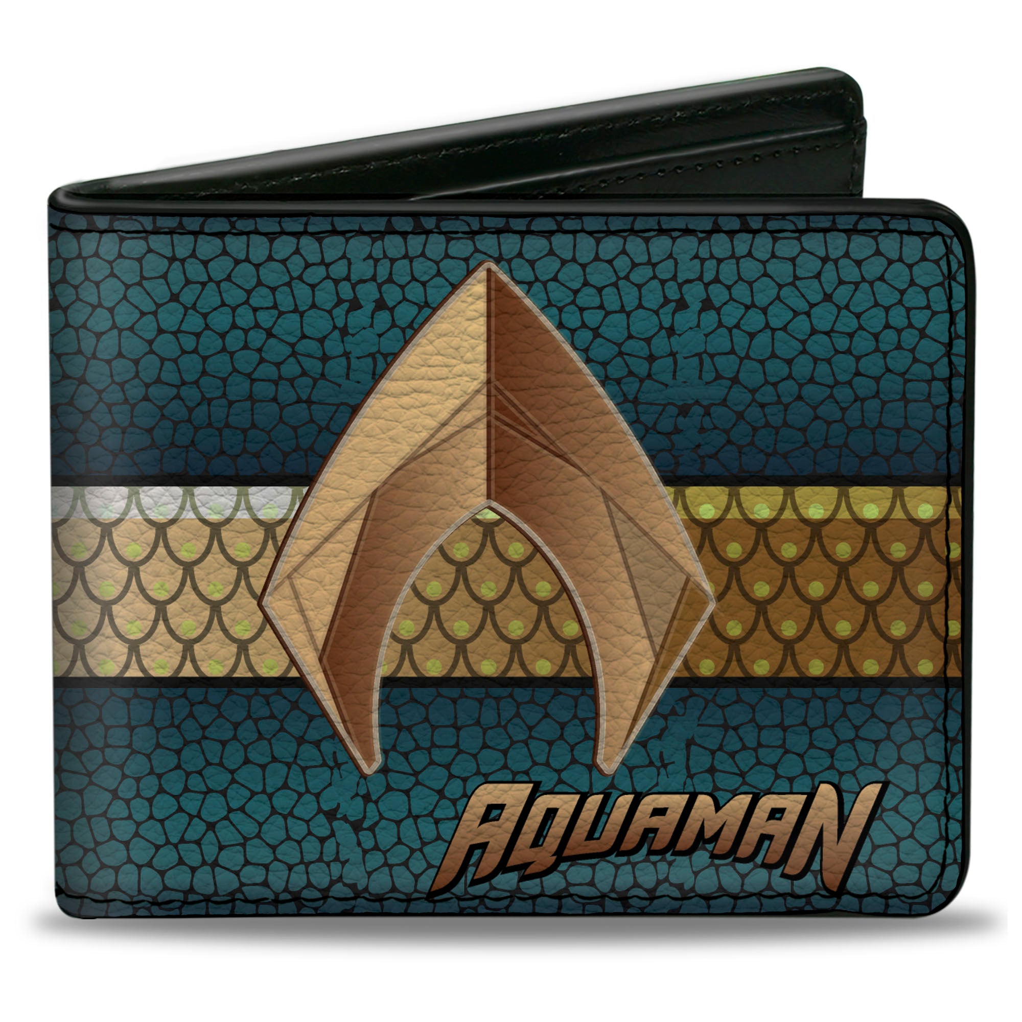 Bi-Fold Wallet - AQUAMAN Icon Scales Stripe Blues Golds Bi-Fold Wallets DC Comics