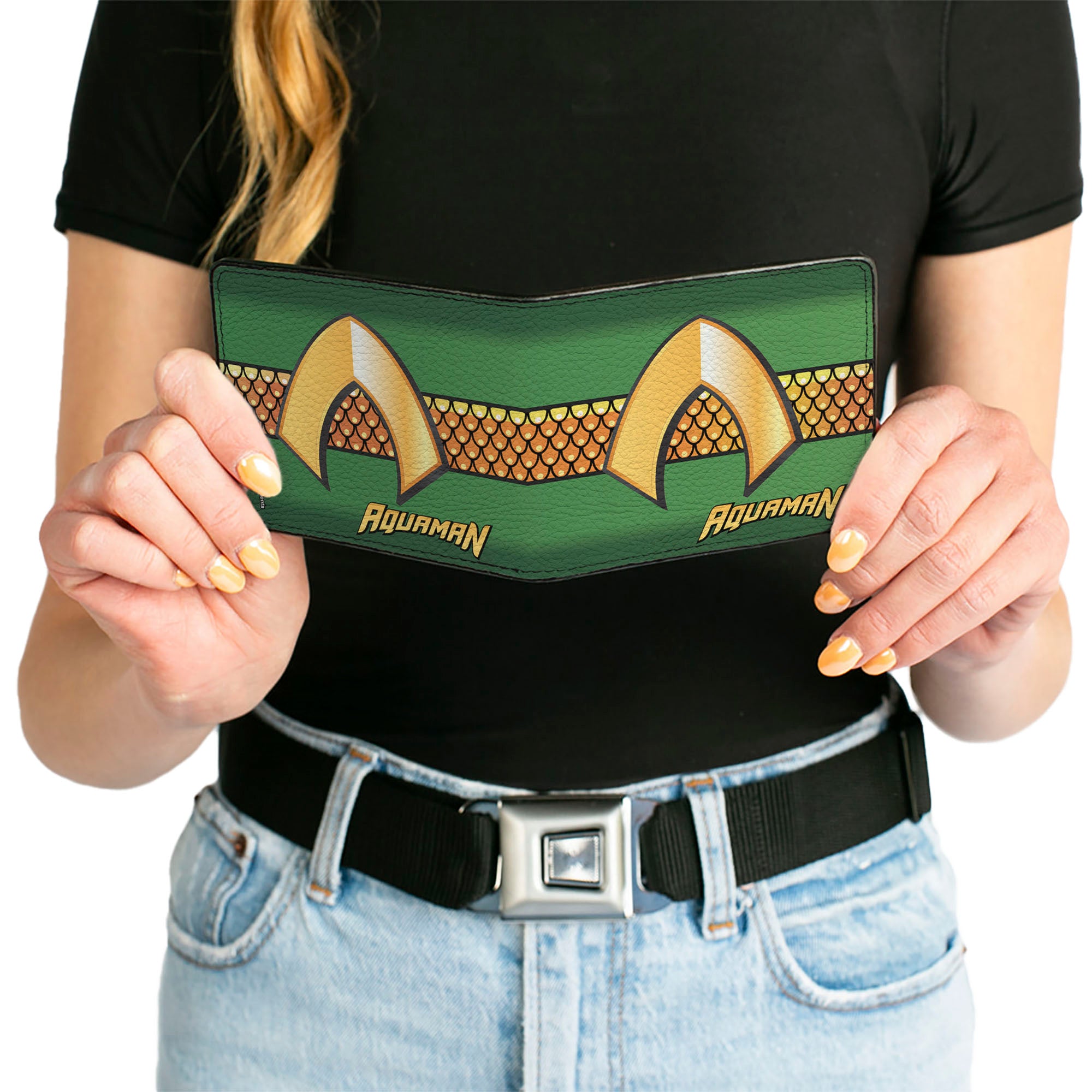 Bi-Fold Wallet - AQUAMAN Classic Icon Scales Stripe Green Golds Bi-Fold Wallets DC Comics