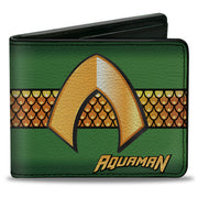 Bi-Fold Wallet - AQUAMAN Classic Icon Scales Stripe Green Golds Bi-Fold Wallets DC Comics