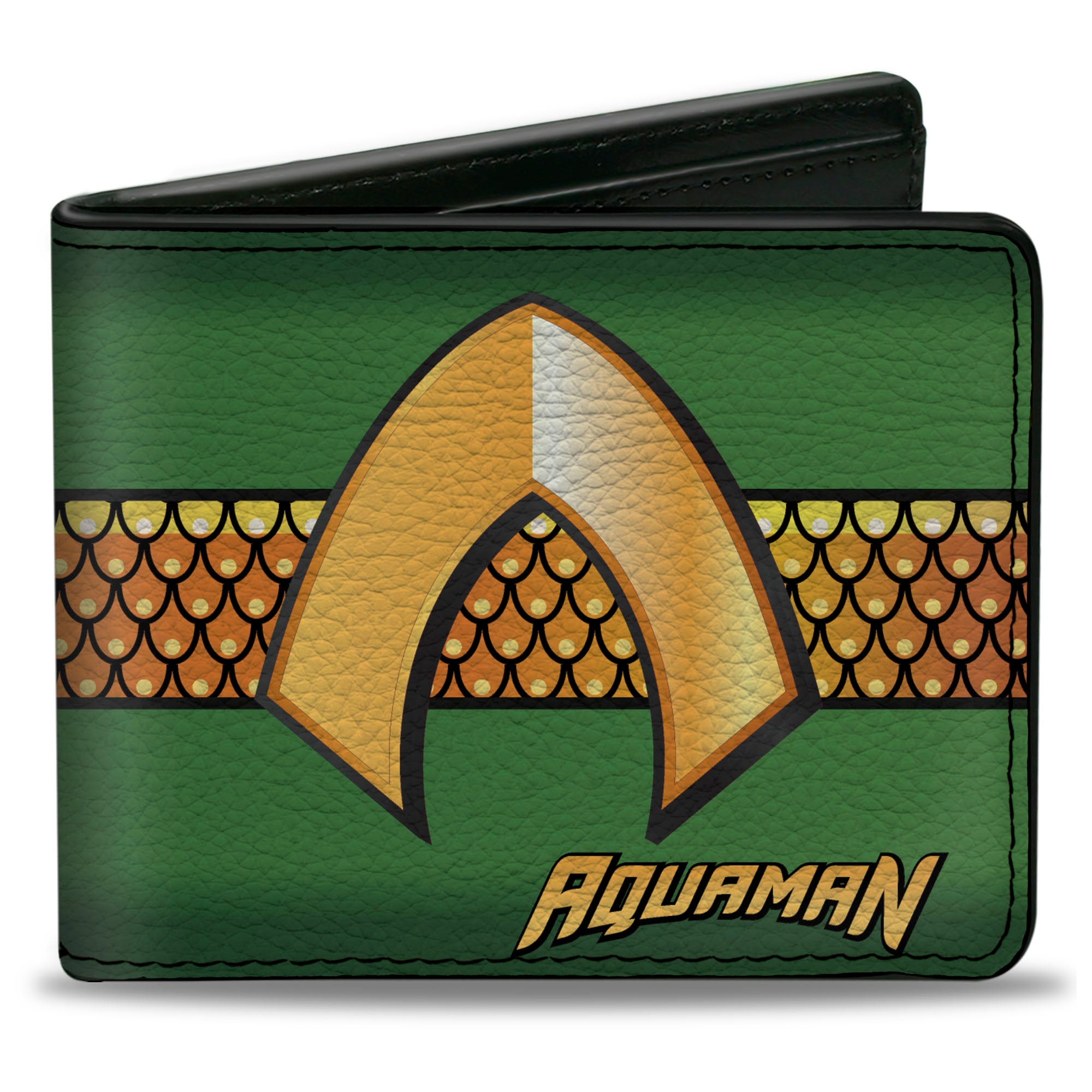 Bi-Fold Wallet - AQUAMAN Classic Icon Scales Stripe Green Golds Bi-Fold Wallets DC Comics
