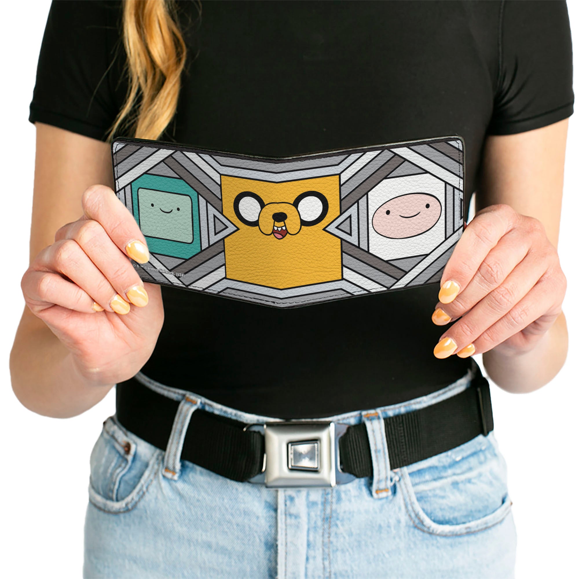 Bi-Fold Wallet - Adventure Time Jake Finn and BMO Pose Blocks Grays Bi-Fold Wallets Adventure Time