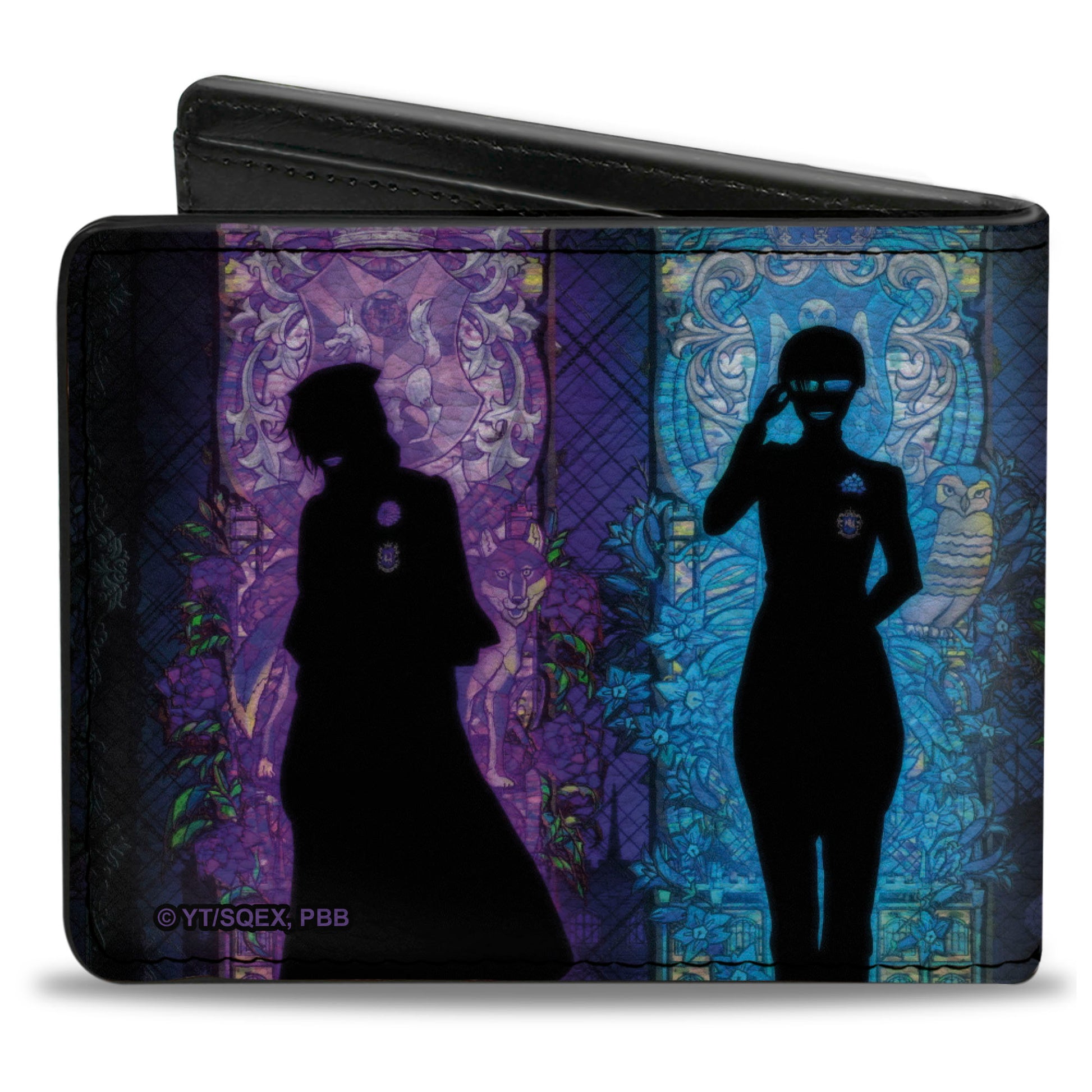 Bi-Fold Wallet - Black Butler Four House Heads Stained Glass Silhouette Poses Multi Color Bi-Fold Wallets Black Butler