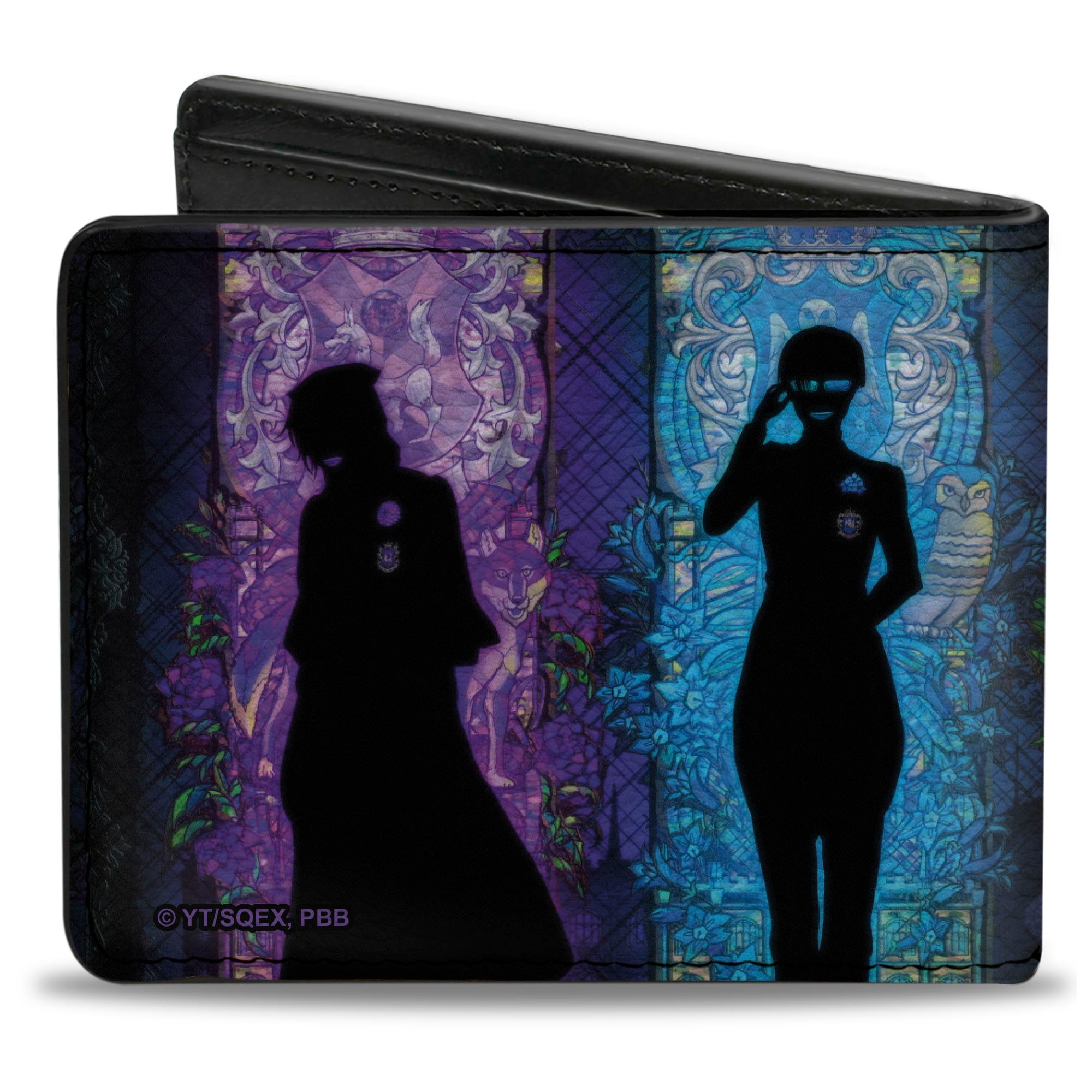 Bi-Fold Wallet - Black Butler Four House Heads Stained Glass Silhouette Poses Multi Color Bi-Fold Wallets Black Butler