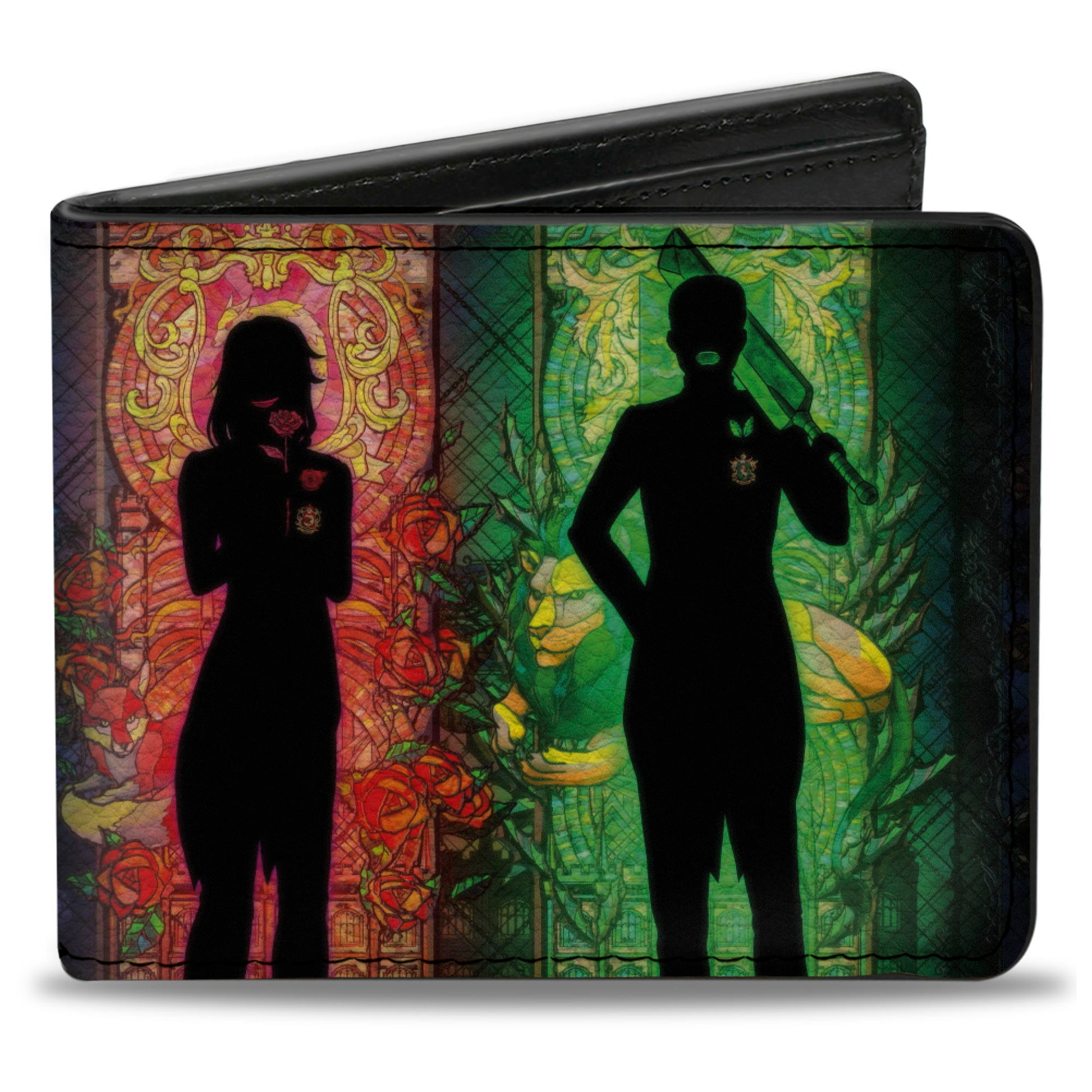 Bi-Fold Wallet - Black Butler Four House Heads Stained Glass Silhouette Poses Multi Color Bi-Fold Wallets Black Butler