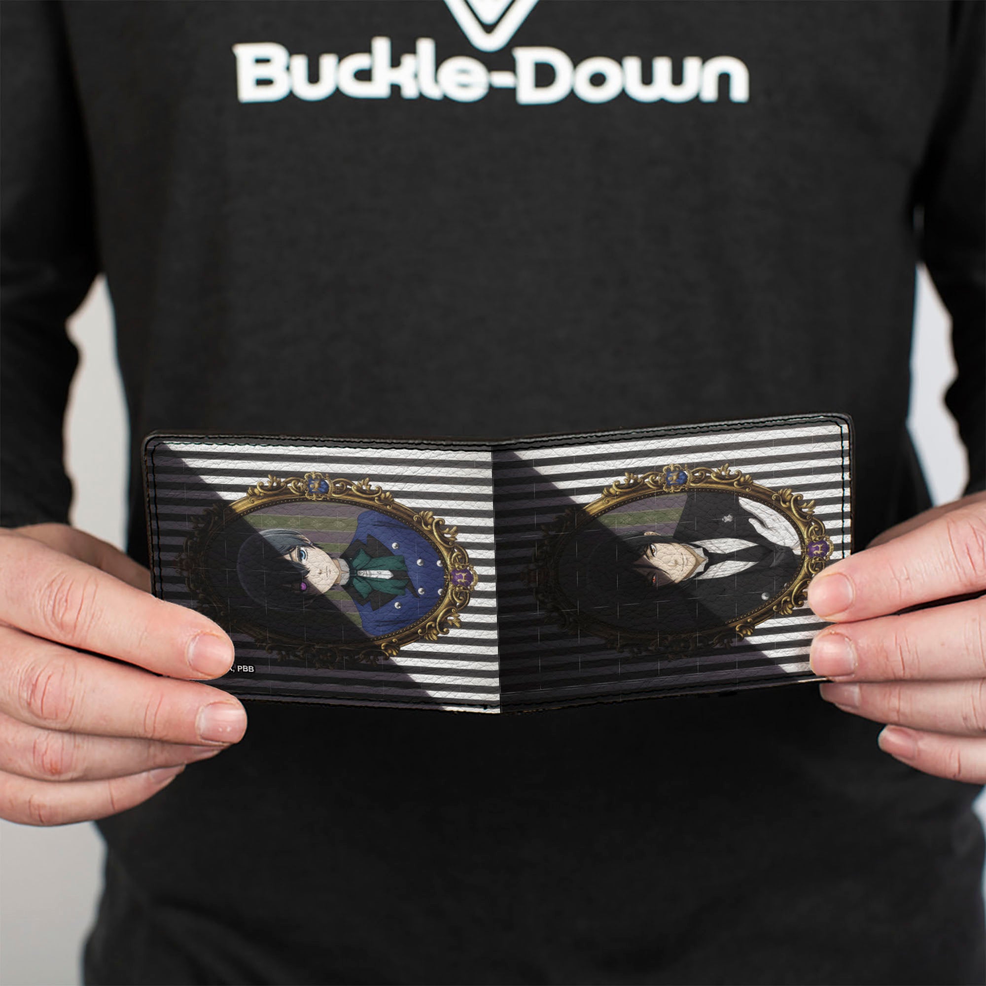 Bi-Fold Wallet - Black Butler Ciel and Sebastian Portrait Shadows Stripe Black/White Bi-Fold Wallets Black Butler