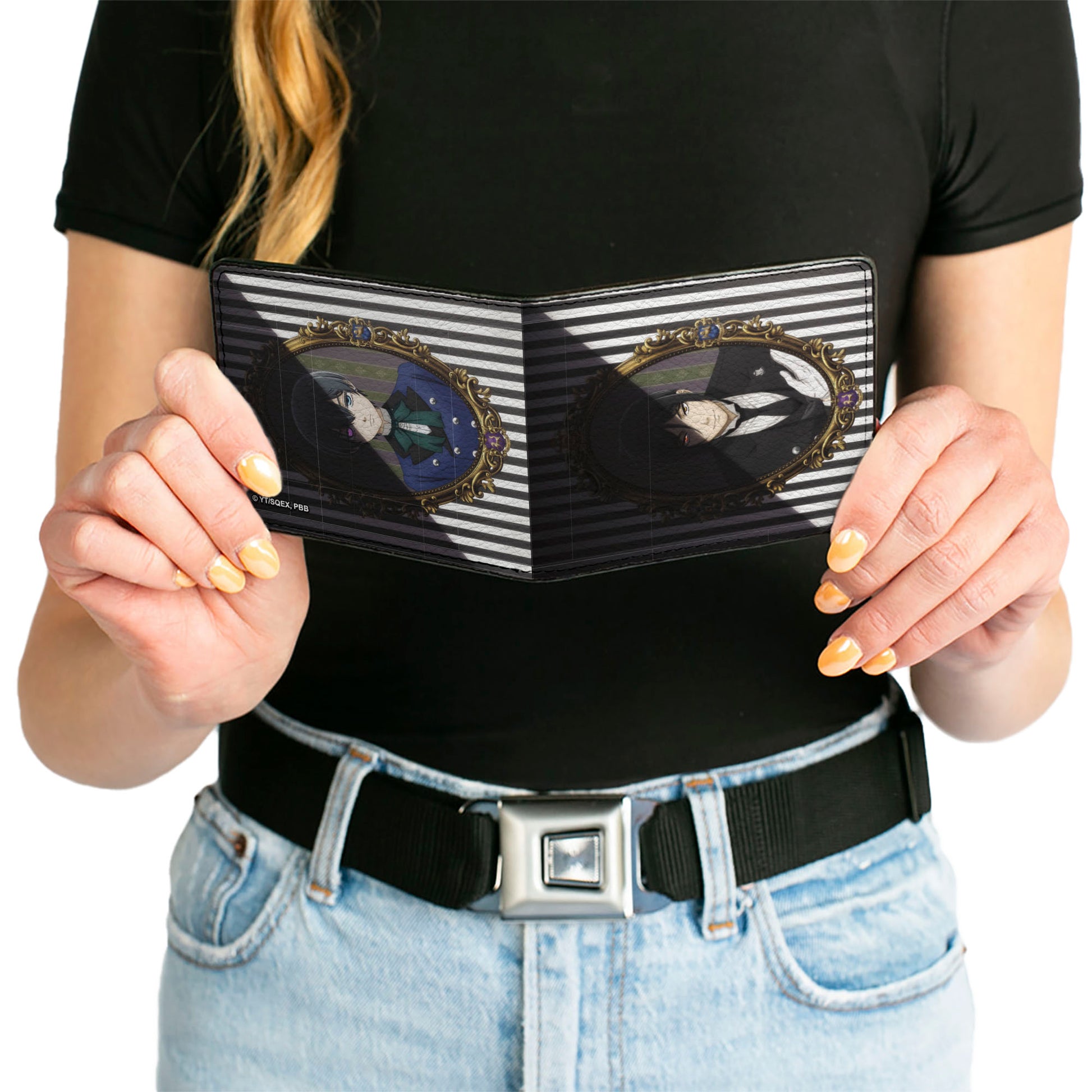 Bi-Fold Wallet - Black Butler Ciel and Sebastian Portrait Shadows Stripe Black/White Bi-Fold Wallets Black Butler