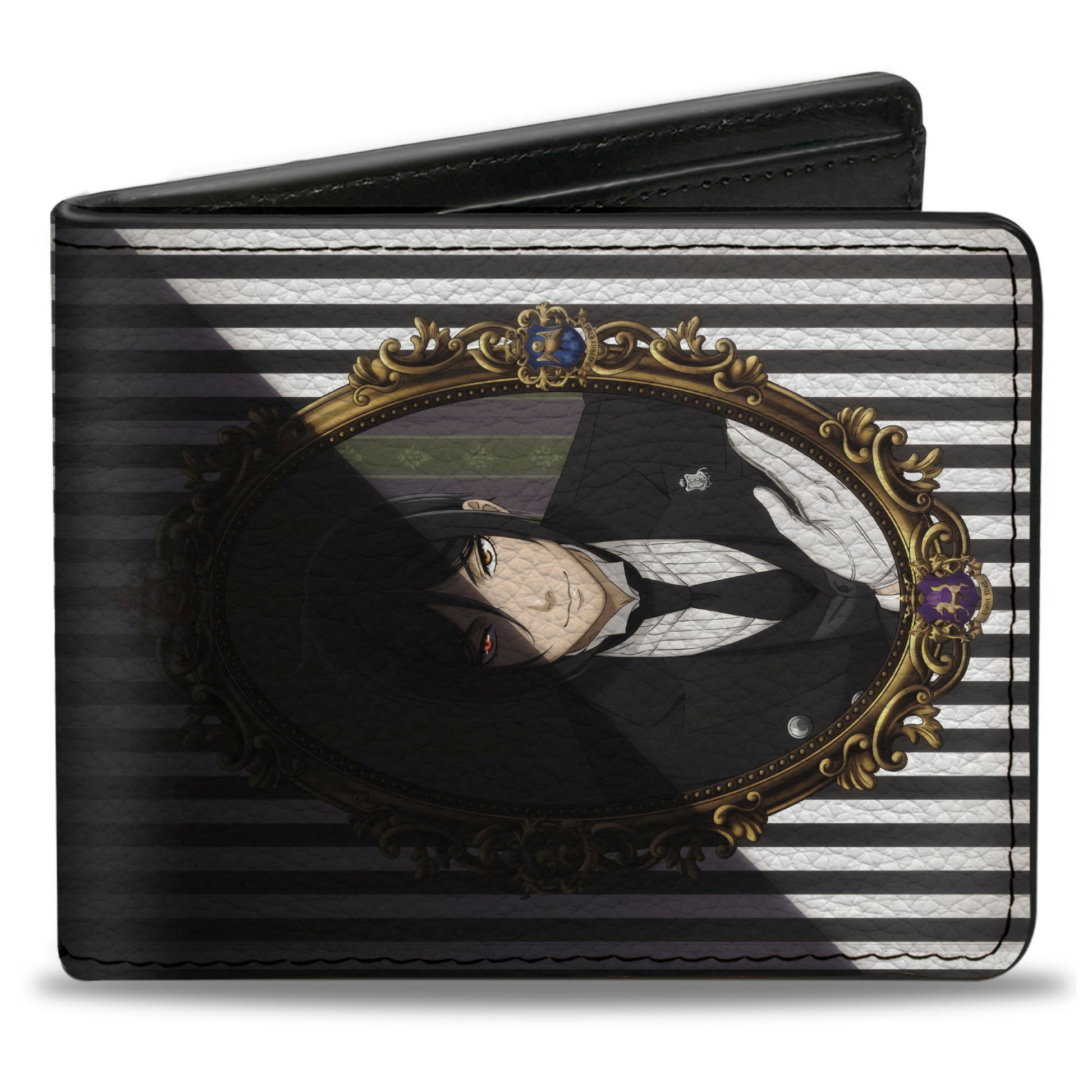 Bi-Fold Wallet - Black Butler Ciel and Sebastian Portrait Shadows Stripe Black/White Bi-Fold Wallets Black Butler
