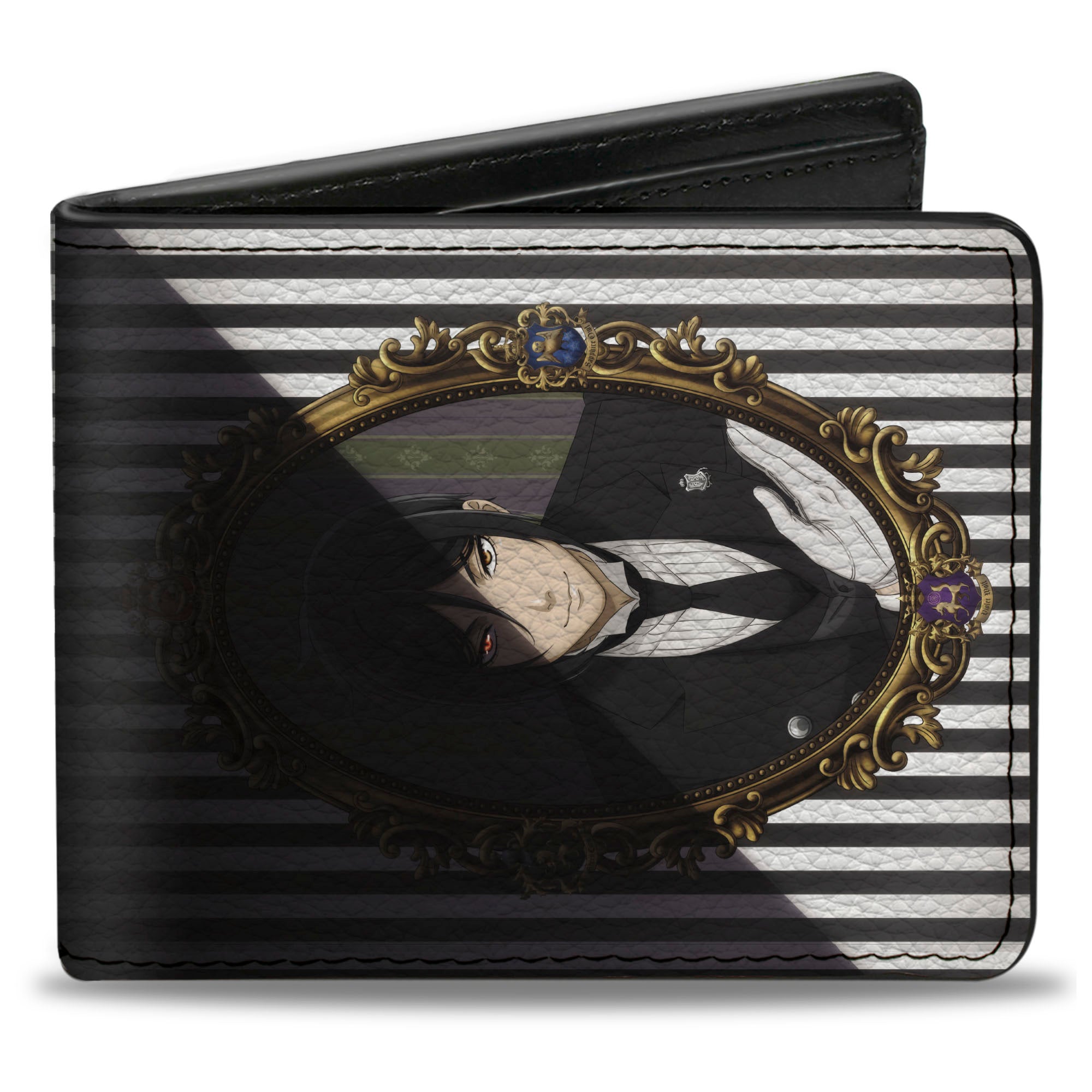 Bi-Fold Wallet - Black Butler Ciel and Sebastian Portrait Shadows Stripe Black/White Bi-Fold Wallets Black Butler