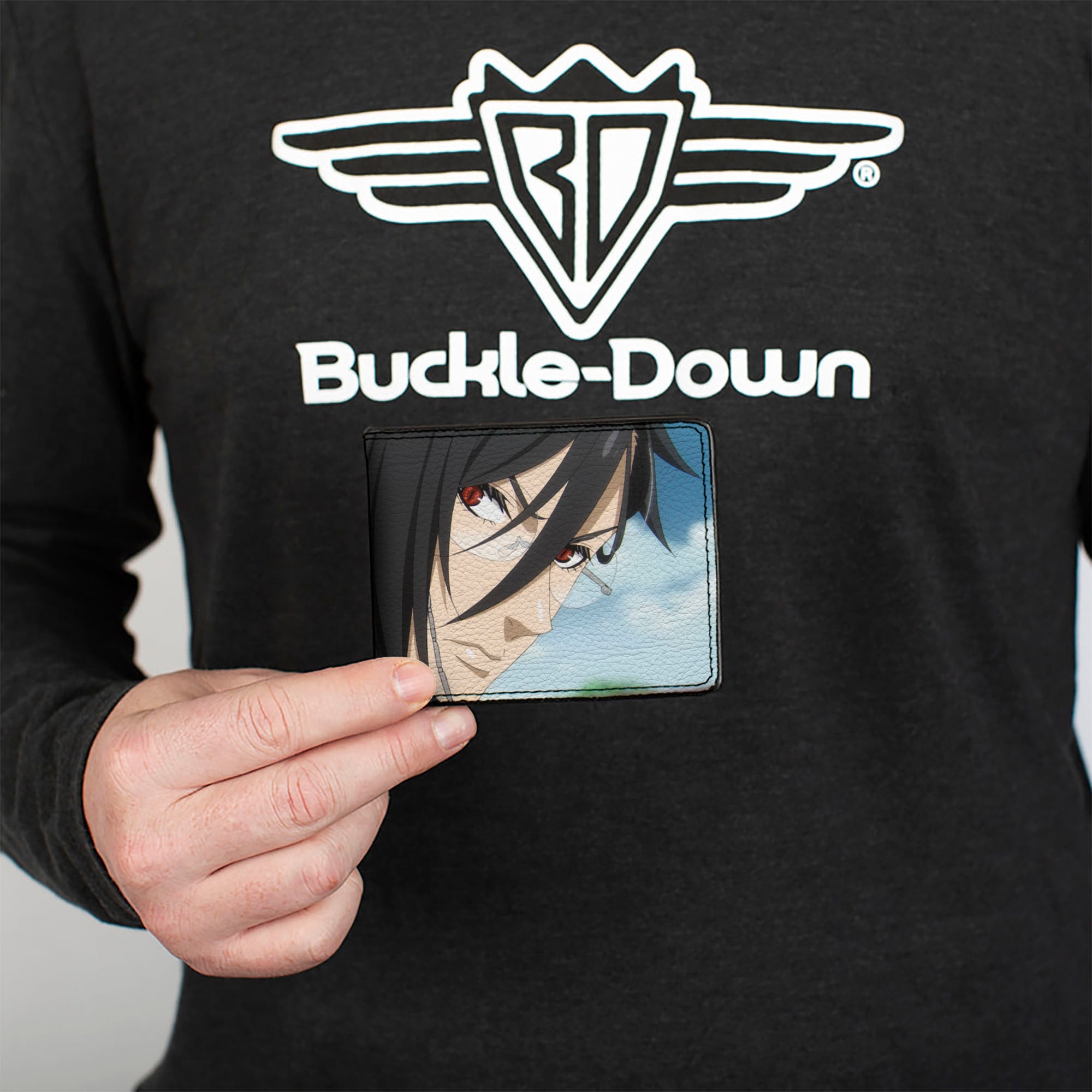 Bi-Fold Wallet - BLACK BUTLER Sebastian Michaelis Pose and Title Logo Blues Bi-Fold Wallets Black Butler