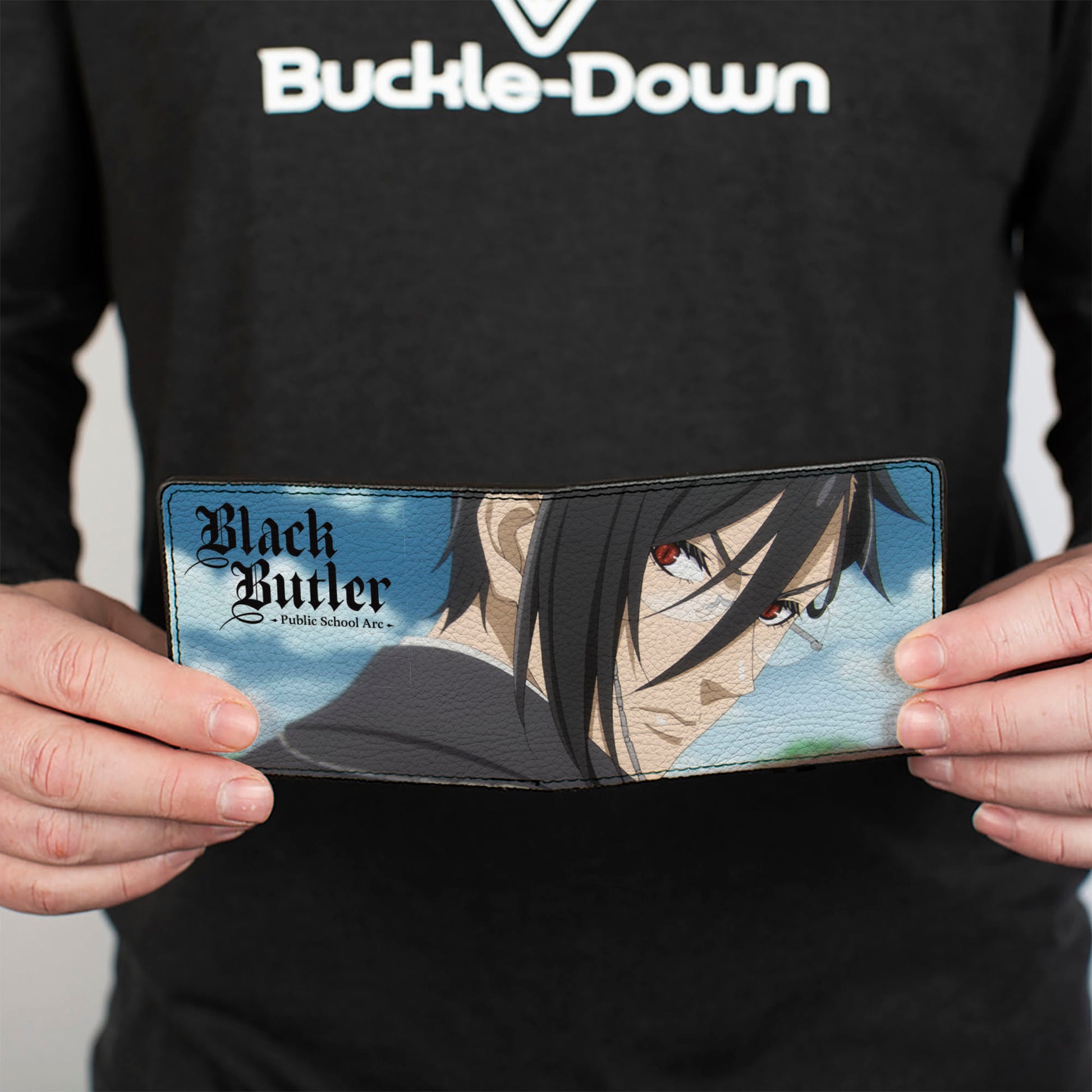 Bi-Fold Wallet - BLACK BUTLER Sebastian Michaelis Pose and Title Logo Blues Bi-Fold Wallets Black Butler