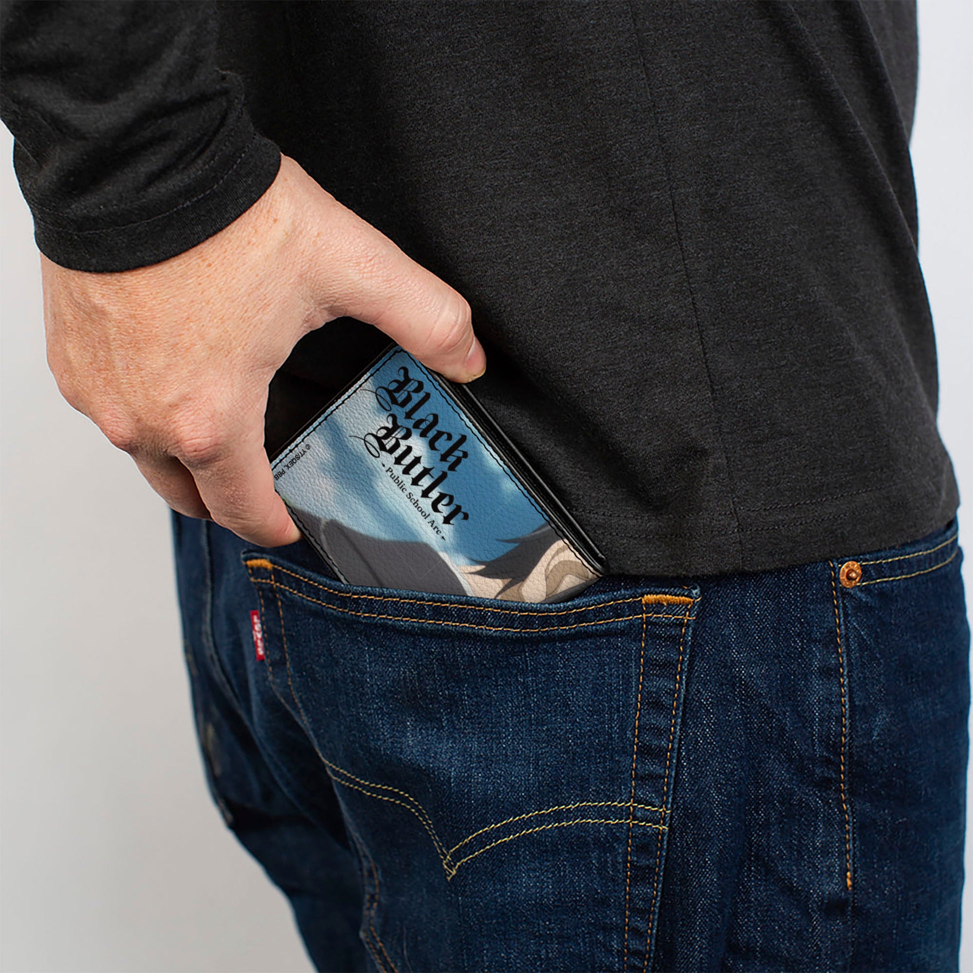 Bi-Fold Wallet - BLACK BUTLER Sebastian Michaelis Pose and Title Logo Blues Bi-Fold Wallets Black Butler