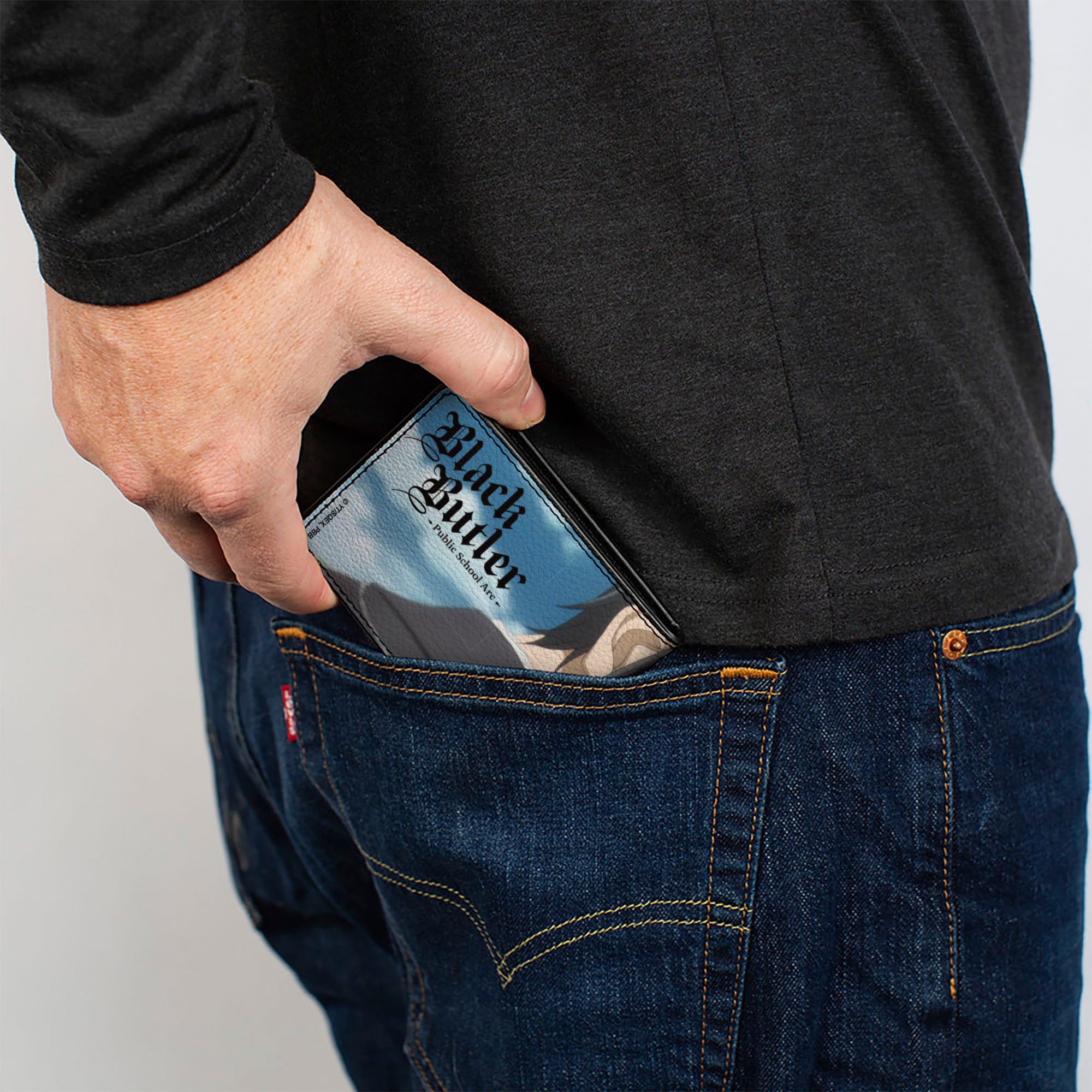 Bi-Fold Wallet - BLACK BUTLER Sebastian Michaelis Pose and Title Logo Blues Bi-Fold Wallets Black Butler