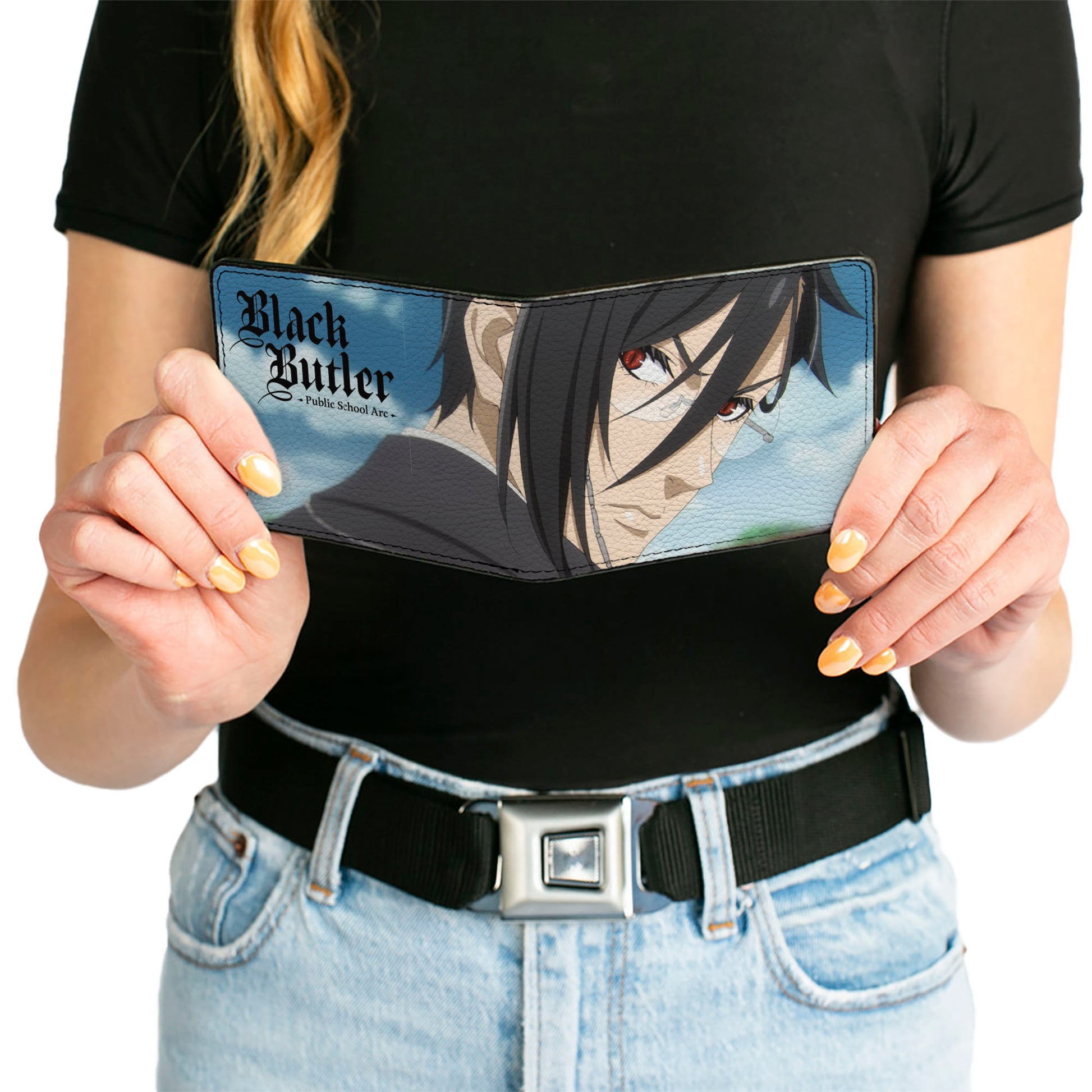 Bi-Fold Wallet - BLACK BUTLER Sebastian Michaelis Pose and Title Logo Blues Bi-Fold Wallets Black Butler