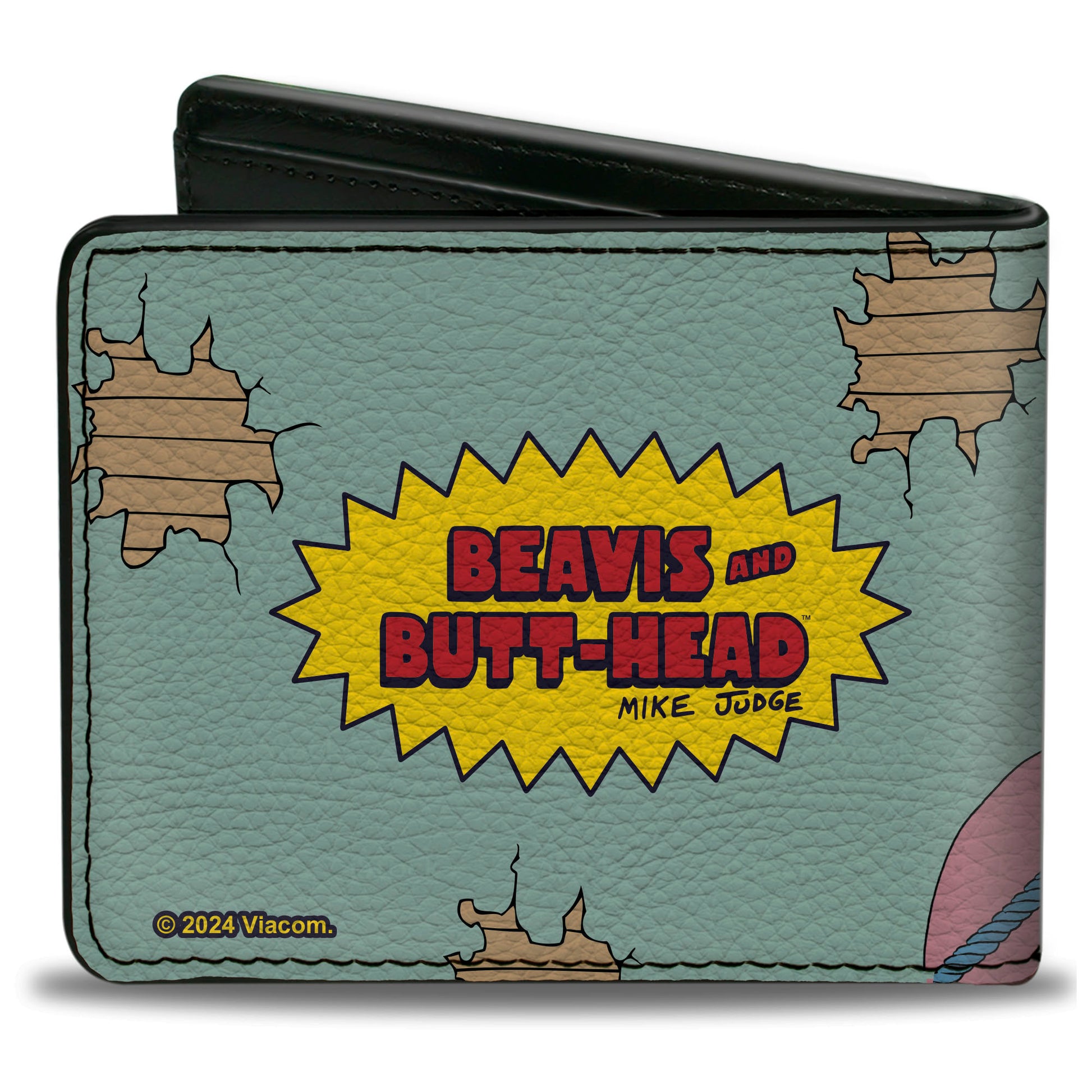 Bi-Fold Wallet - BEAVIS AND BUTT-HEAD Title Logo and Couch Scene Light Blue Bi-Fold Wallets MTV