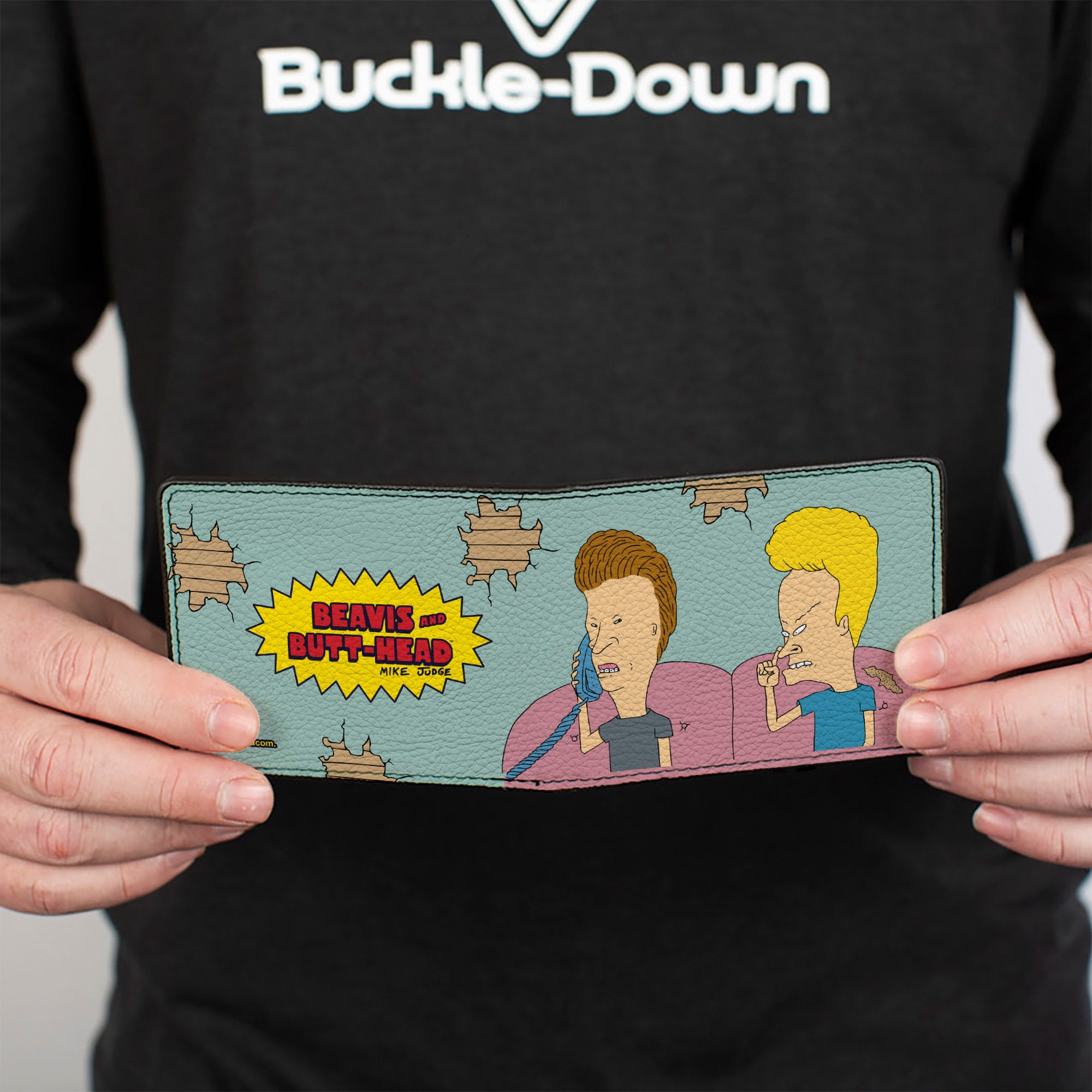 Bi-Fold Wallet - BEAVIS AND BUTT-HEAD Title Logo and Couch Scene Light Blue Bi-Fold Wallets MTV