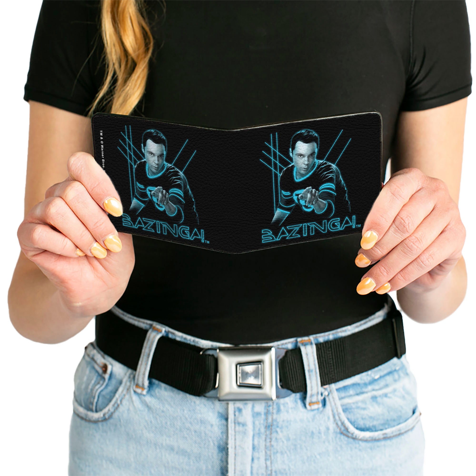 Bi-Fold Wallet -Sheldon BAZINGA! Black Blue Glow Bi-Fold Wallets The Big Bang Theory