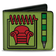 Bi-Fold Wallet - Blue's Clues Steve's Handy Dandy Notebook Thinking Chair + Striped Shirt Greens Black Red Bi-Fold Wallets Blue's Clues