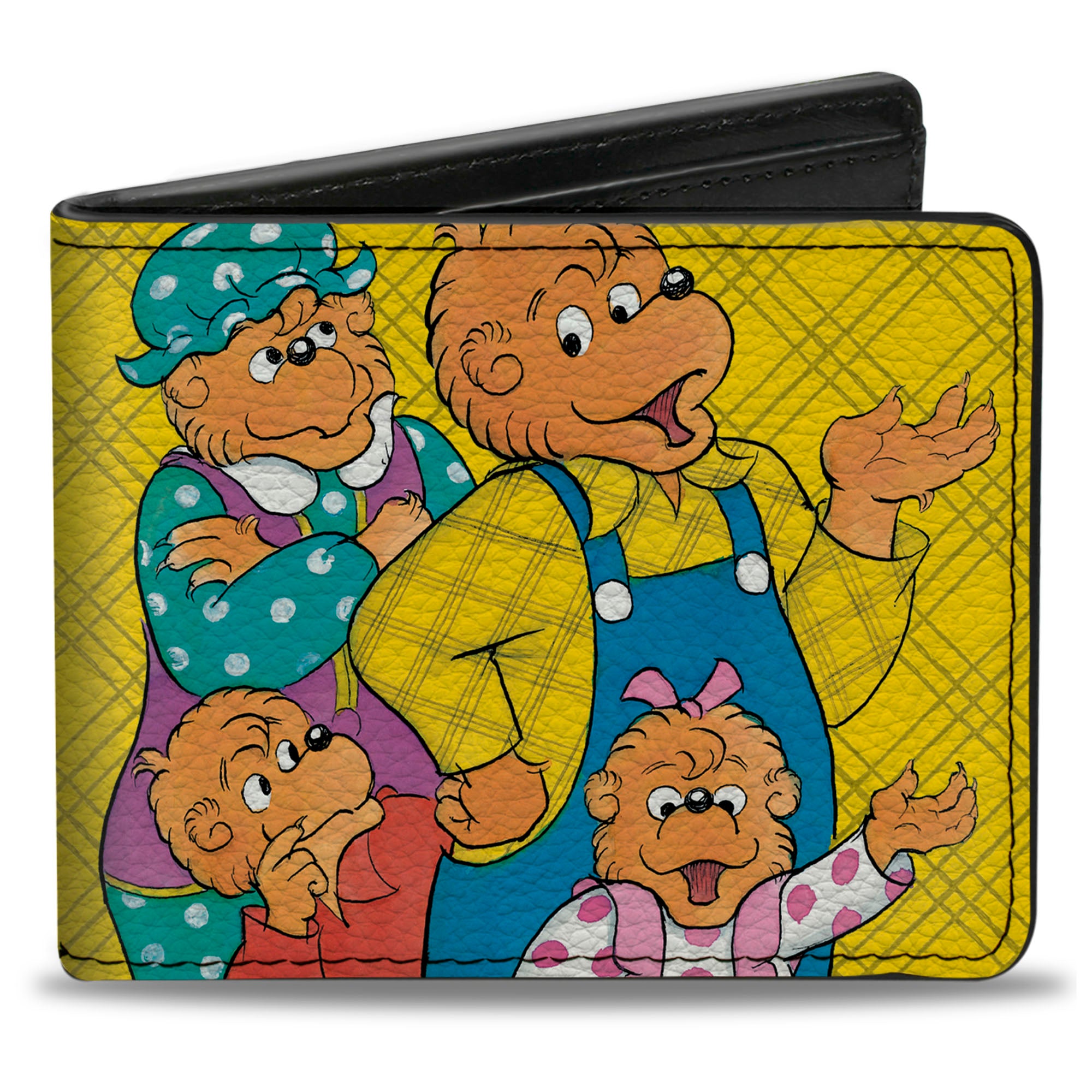 Bi-Fold Wallet - The Berenstain Bears Family Group Pose Plaid Yellows Bi-Fold Wallets The Berenstain Bears