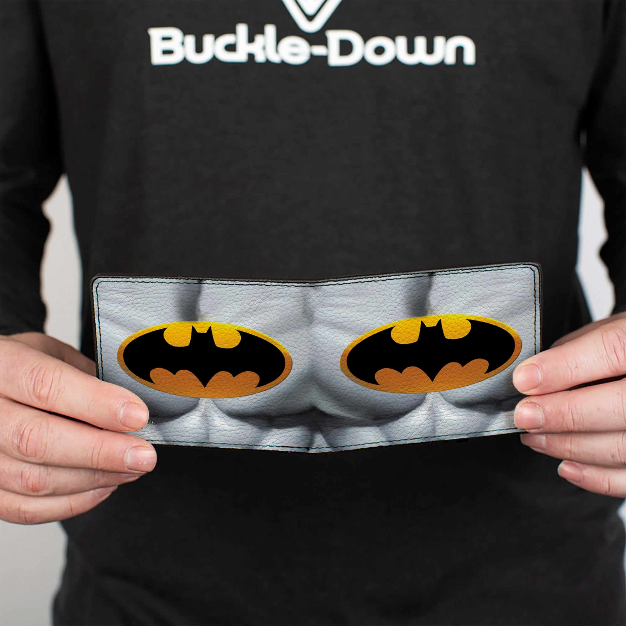 Bi-Fold Wallet - Justice Leaue Supreme Team Batman Chest Logo Grays Yellow Black Bi-Fold Wallets DC Comics