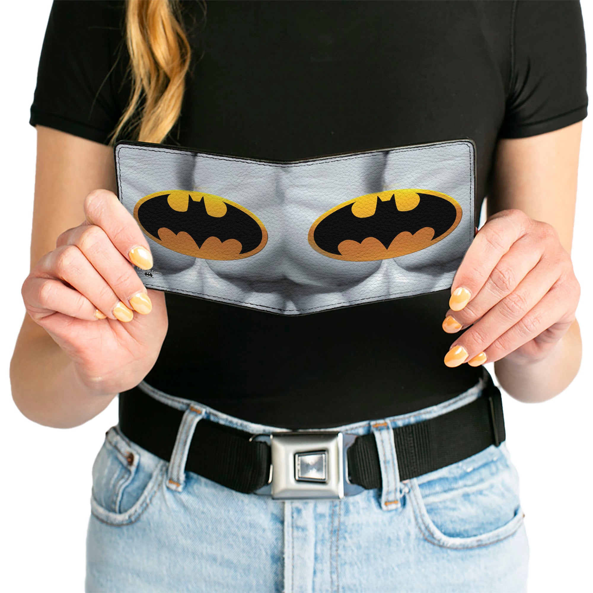 Bi-Fold Wallet - Justice Leaue Supreme Team Batman Chest Logo Grays Yellow Black Bi-Fold Wallets DC Comics