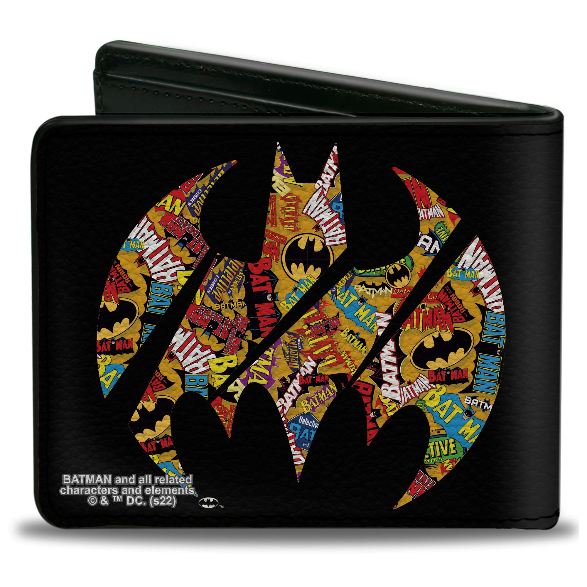 Bi-Fold Wallet - Bat Signal Black Multi Color Logos Stacked Bi-Fold Wallets DC Comics
