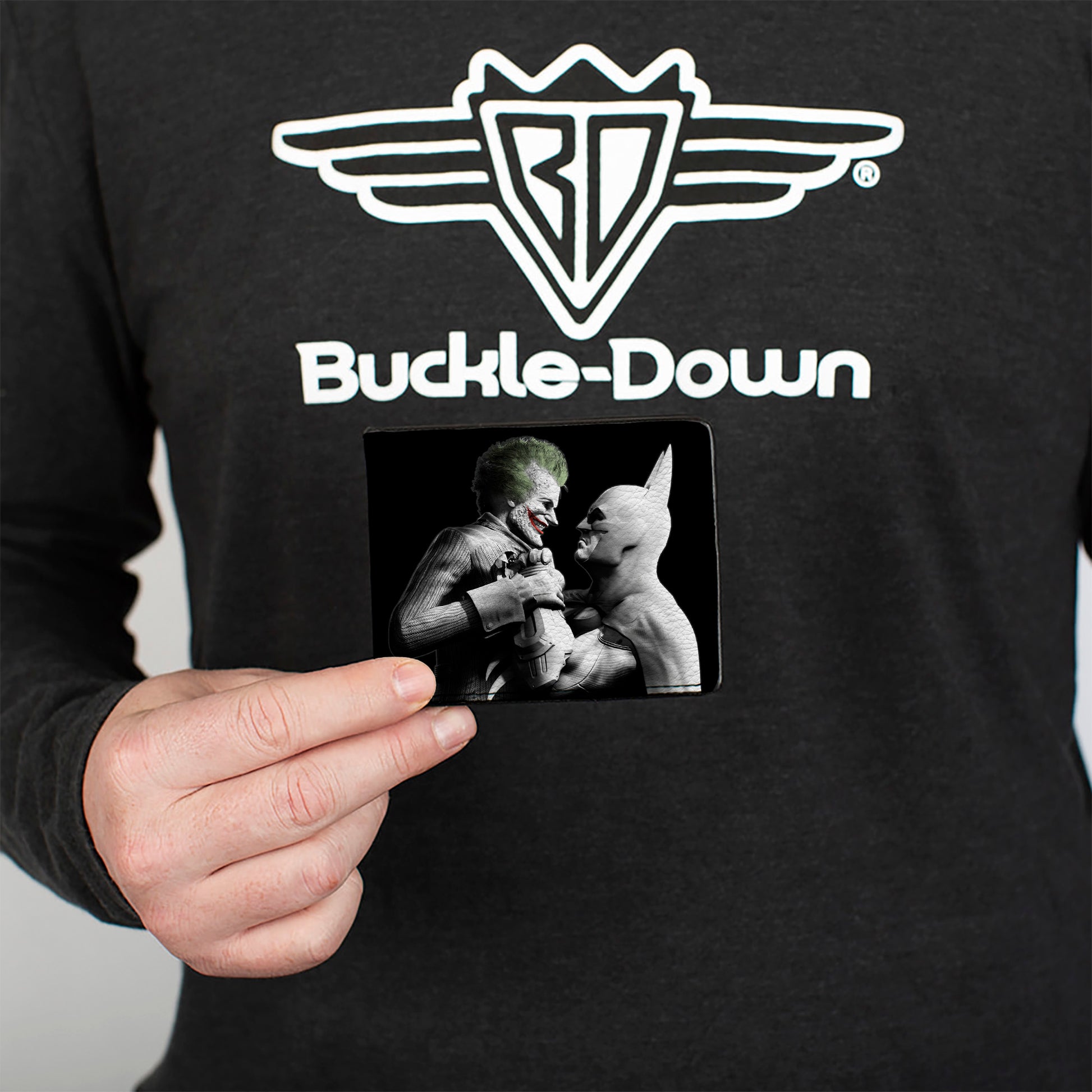 Bi-Fold Wallet - ARKHAM CITY Batman & Joker Fight Pose Black Grays White Bi-Fold Wallets DC Comics