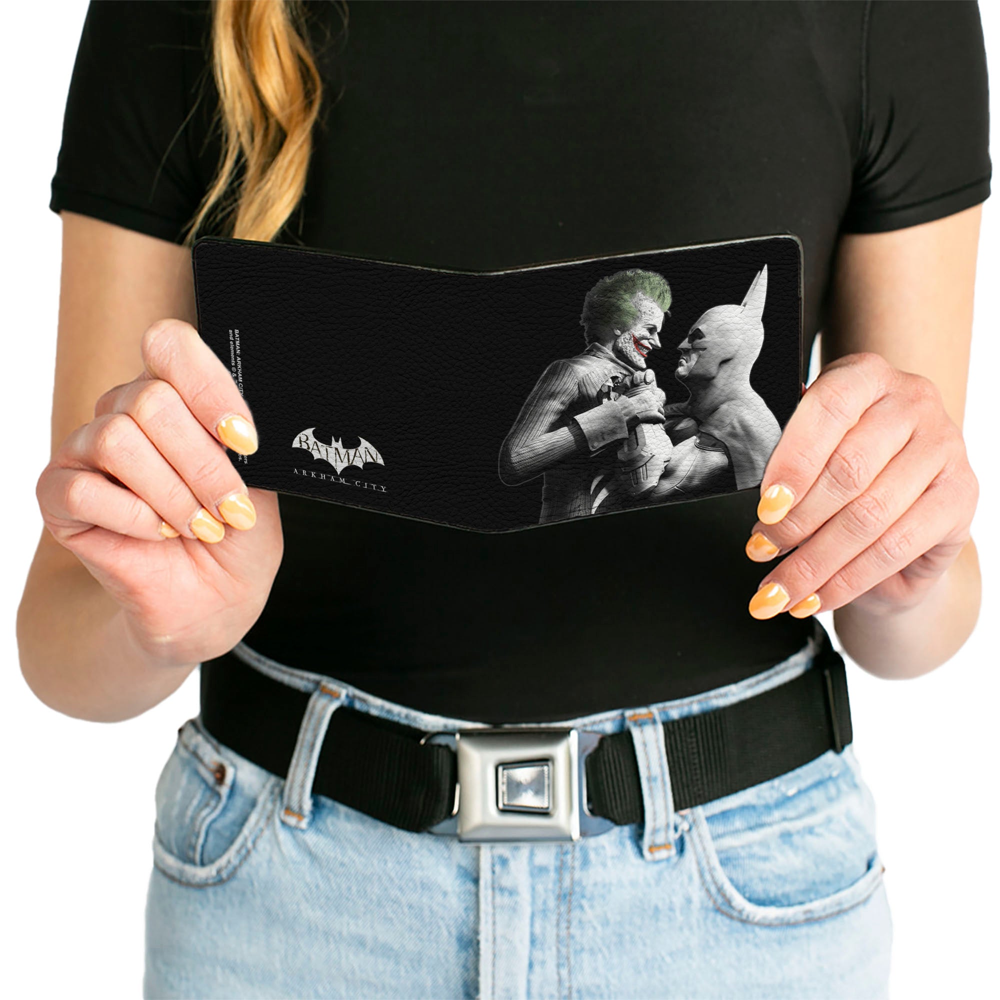 Bi-Fold Wallet - ARKHAM CITY Batman & Joker Fight Pose Black Grays White Bi-Fold Wallets DC Comics