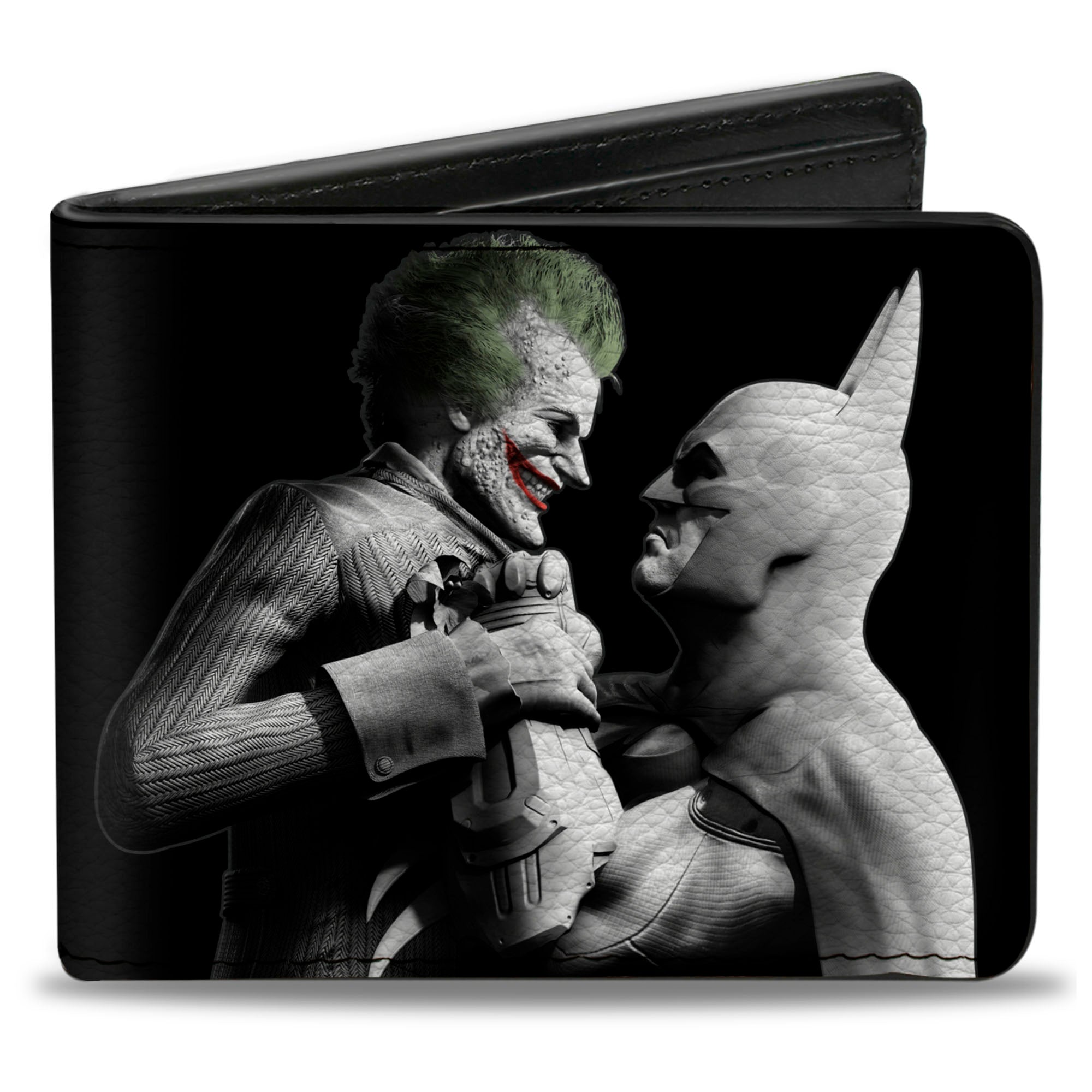 Bi-Fold Wallet - ARKHAM CITY Batman & Joker Fight Pose Black Grays White Bi-Fold Wallets DC Comics