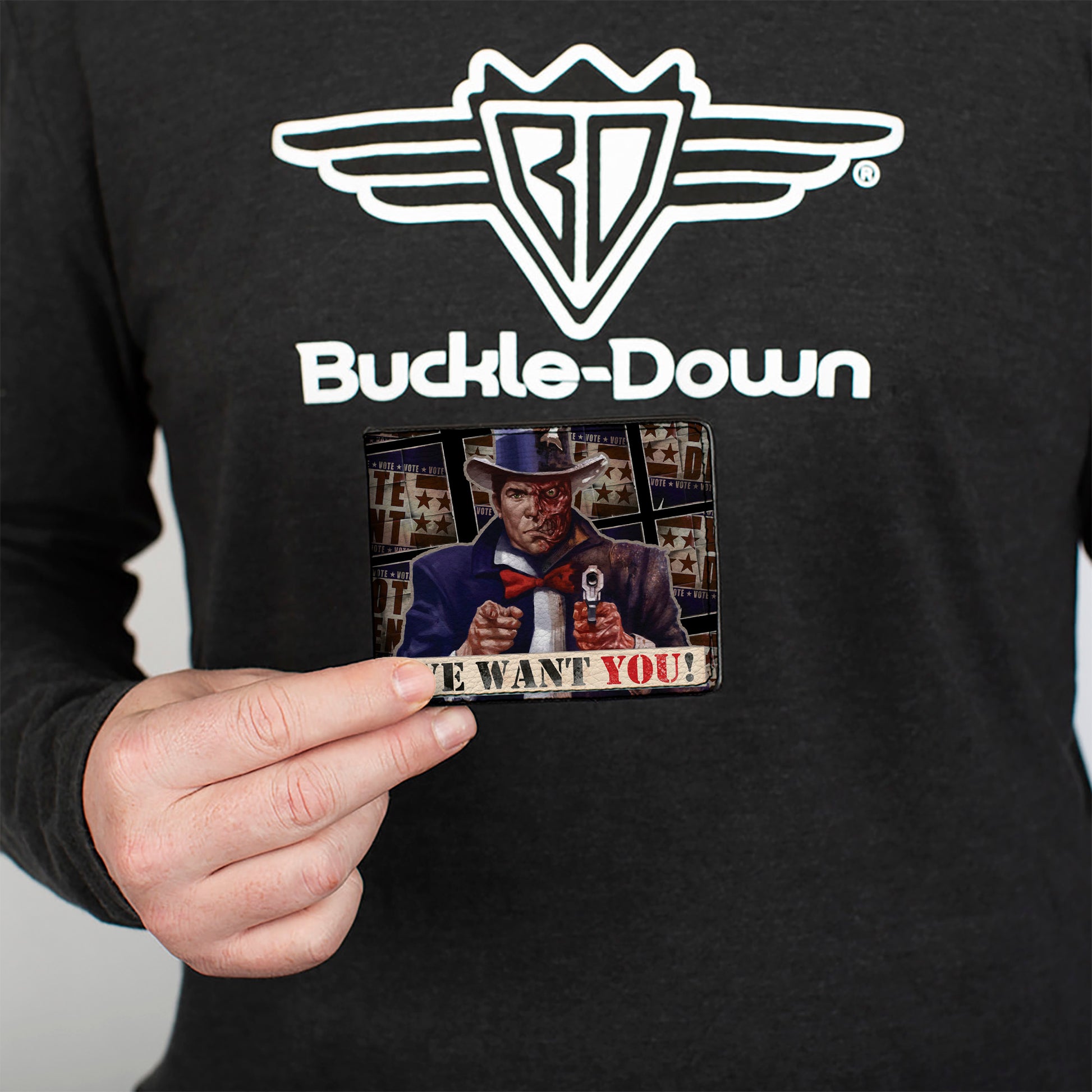 Bi-Fold Wallet - Uncle Two-Face WE WANT YOU! VOTE DENT Poster Blocks Bi-Fold Wallets DC Comics