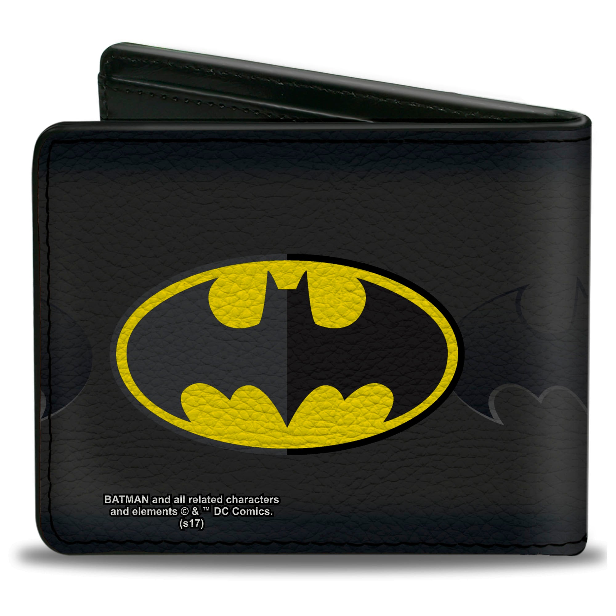Bi-Fold Wallet - Batman Icon Centered Bat Signal Stripe Black Yellow Grays Bi-Fold Wallets DC Comics
