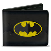 Bi-Fold Wallet - Batman Icon Centered Bat Signal Stripe Black Yellow Grays Bi-Fold Wallets DC Comics