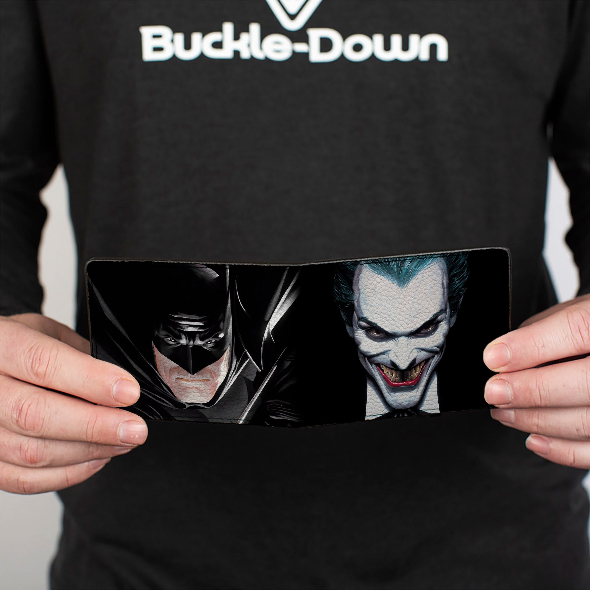 Bi-Fold Wallet - Joker Smiling + Batman Action Mythology Portraits Black Bi-Fold Wallets DC Comics